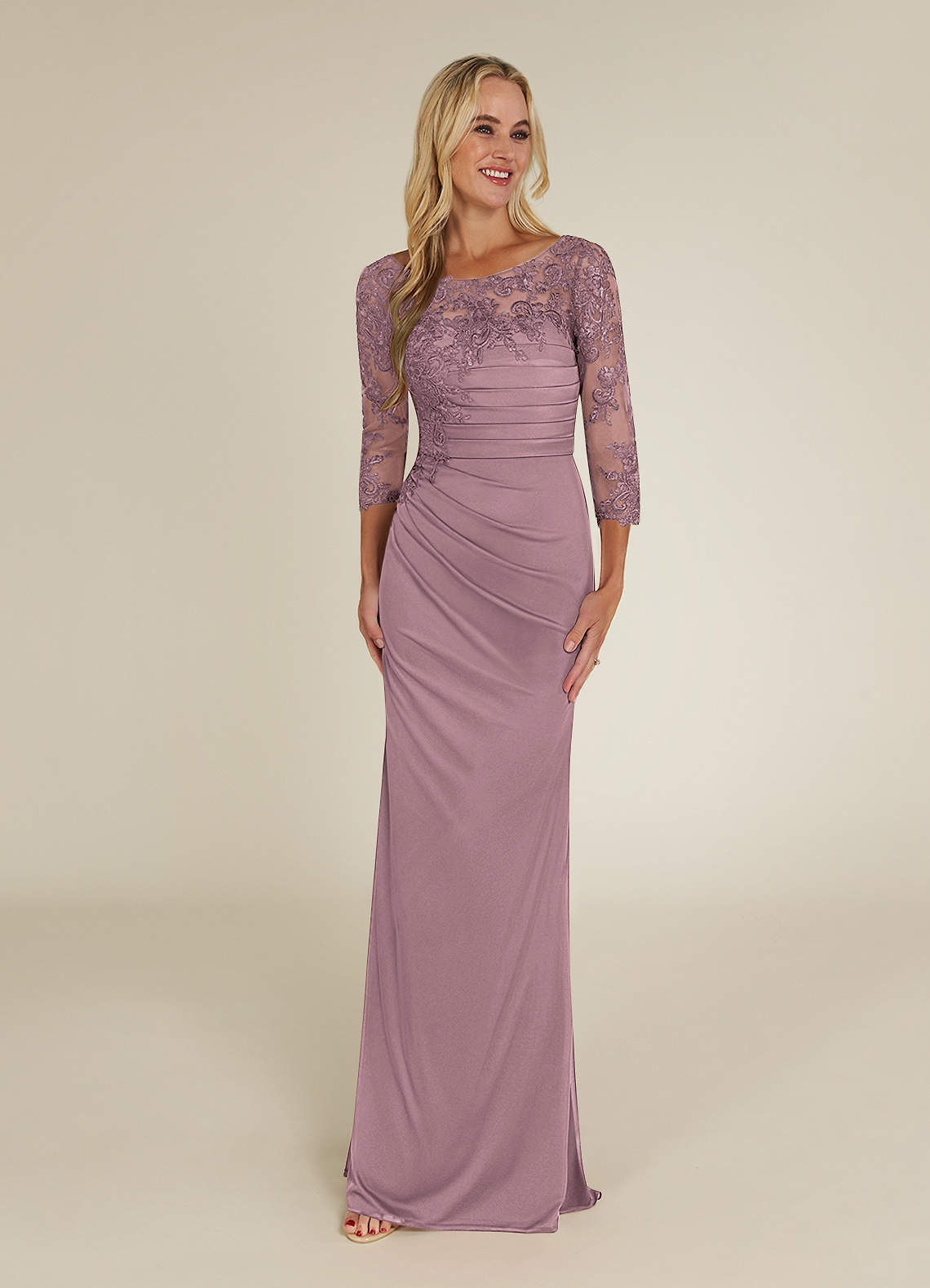 Azazie Alisondra vestidos de madre de la novia Vestido de Rosa Polvorienta de Encaje de Recto image1