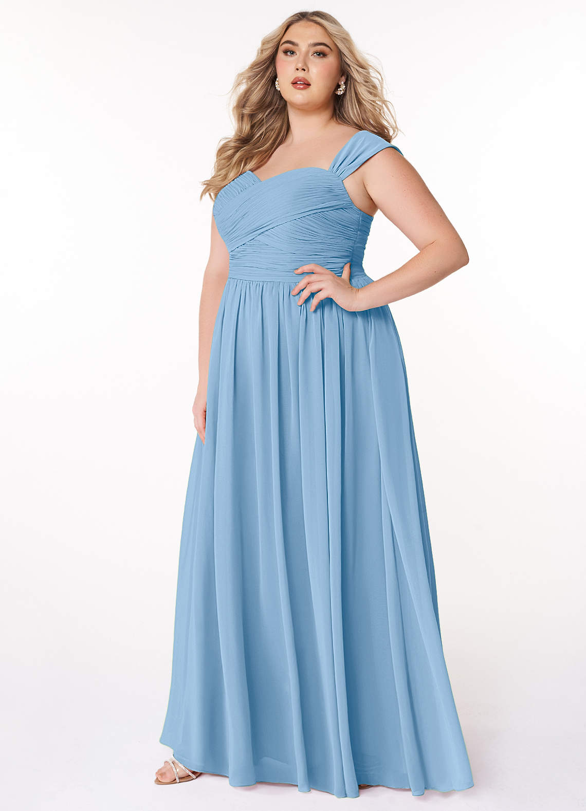 Azazie Zapheira Jurken voor bruidsmeisjes Jurk van Chiffon met A-Lijn Ruches Poederblauw image1