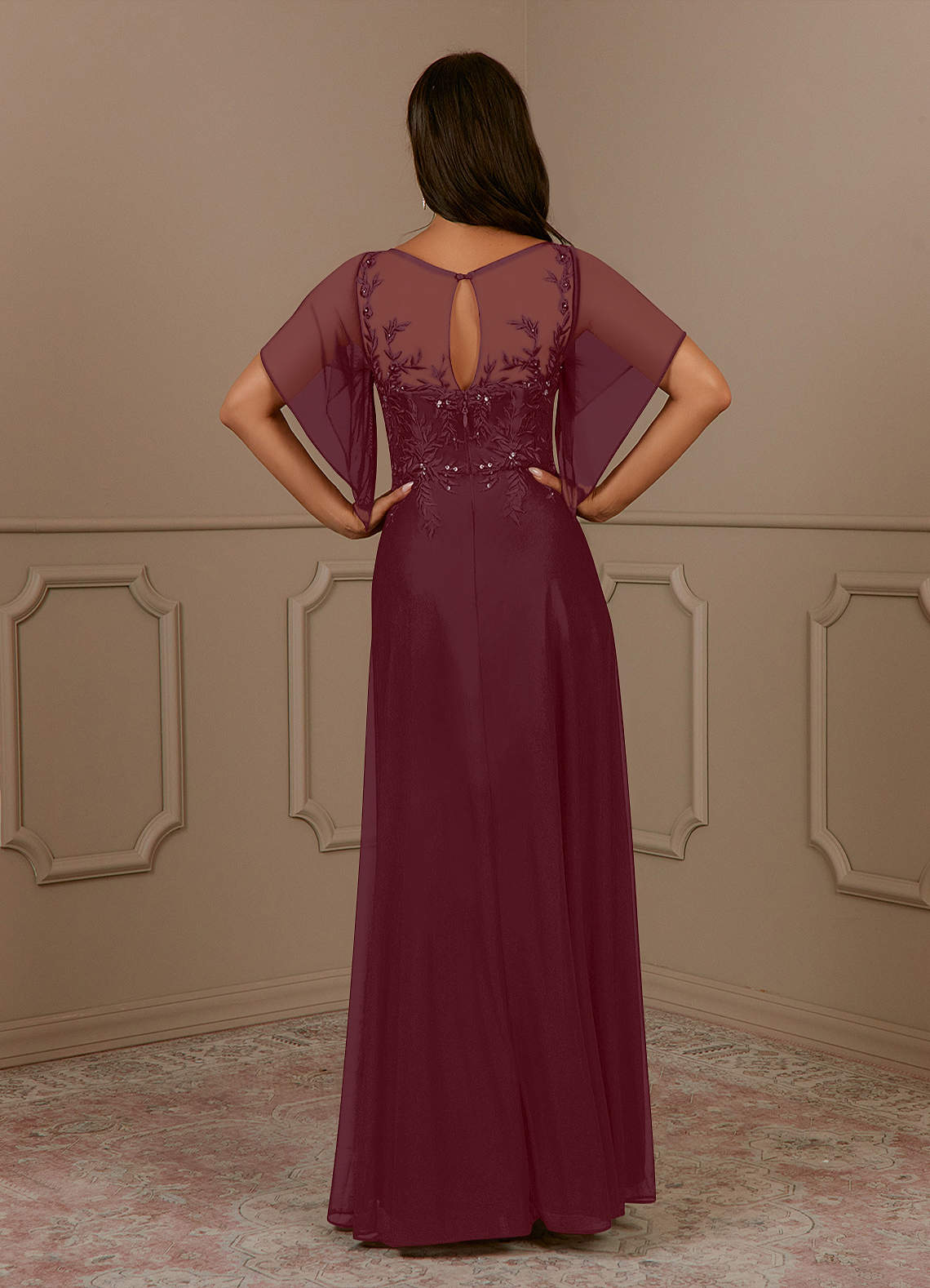 Azazie Cavell Vente Finale Robe Trapèze en Maille Paillettes Cabernet image1