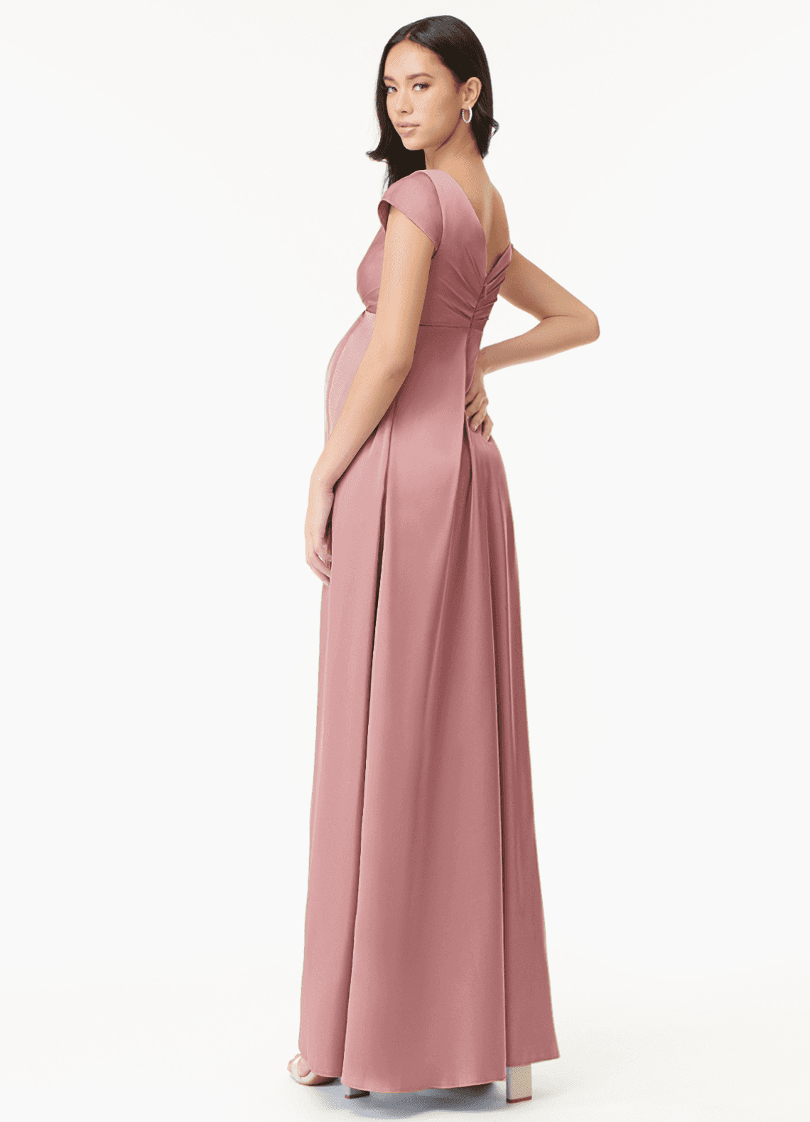 Azazie Allessia Maternity Bridesmaid Dresses A-Line Pleated Stretch Satin Floor-Length Dress image3