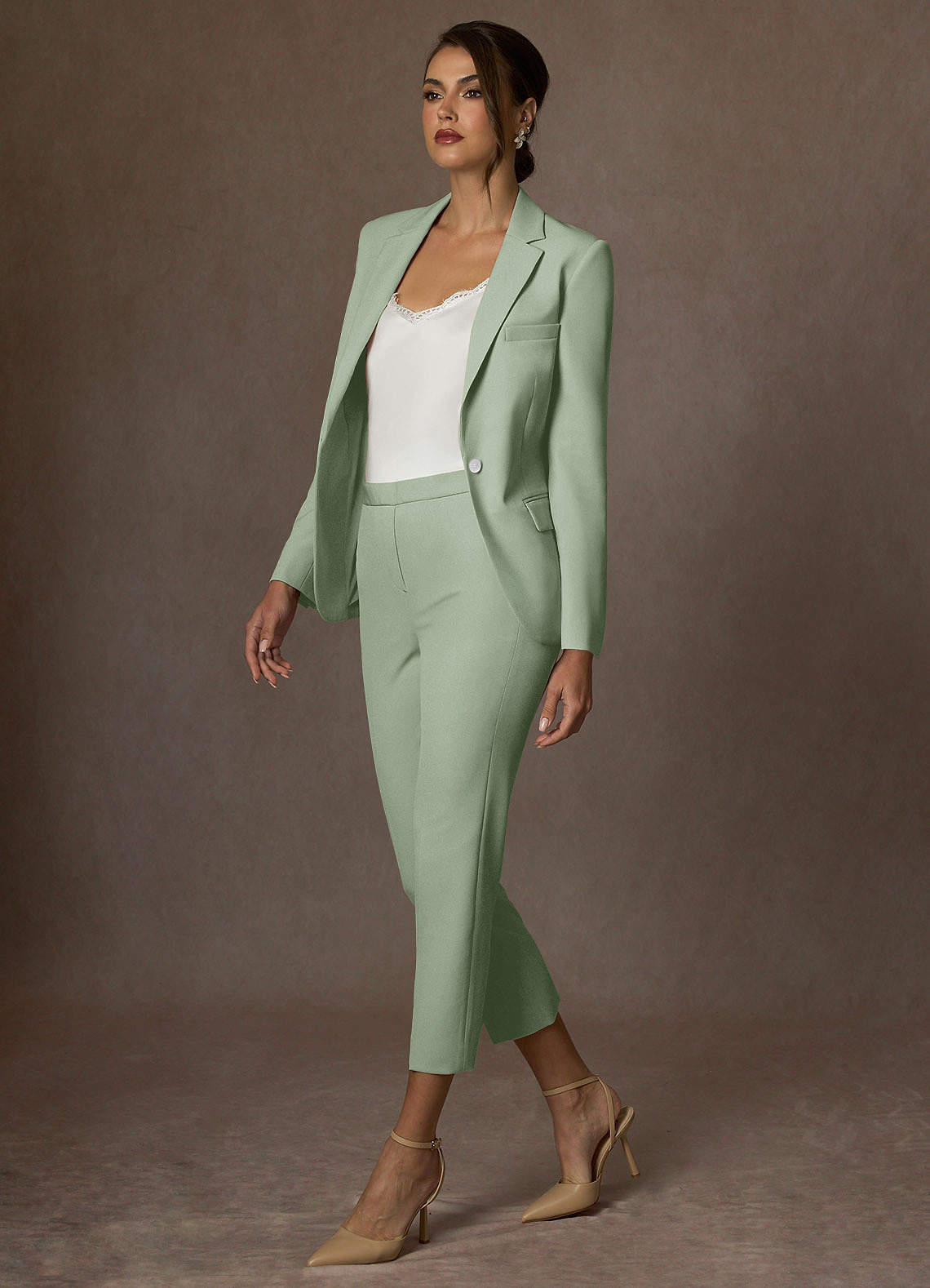 front Kennedy Dusty Sage Structured Stretch Blazer
