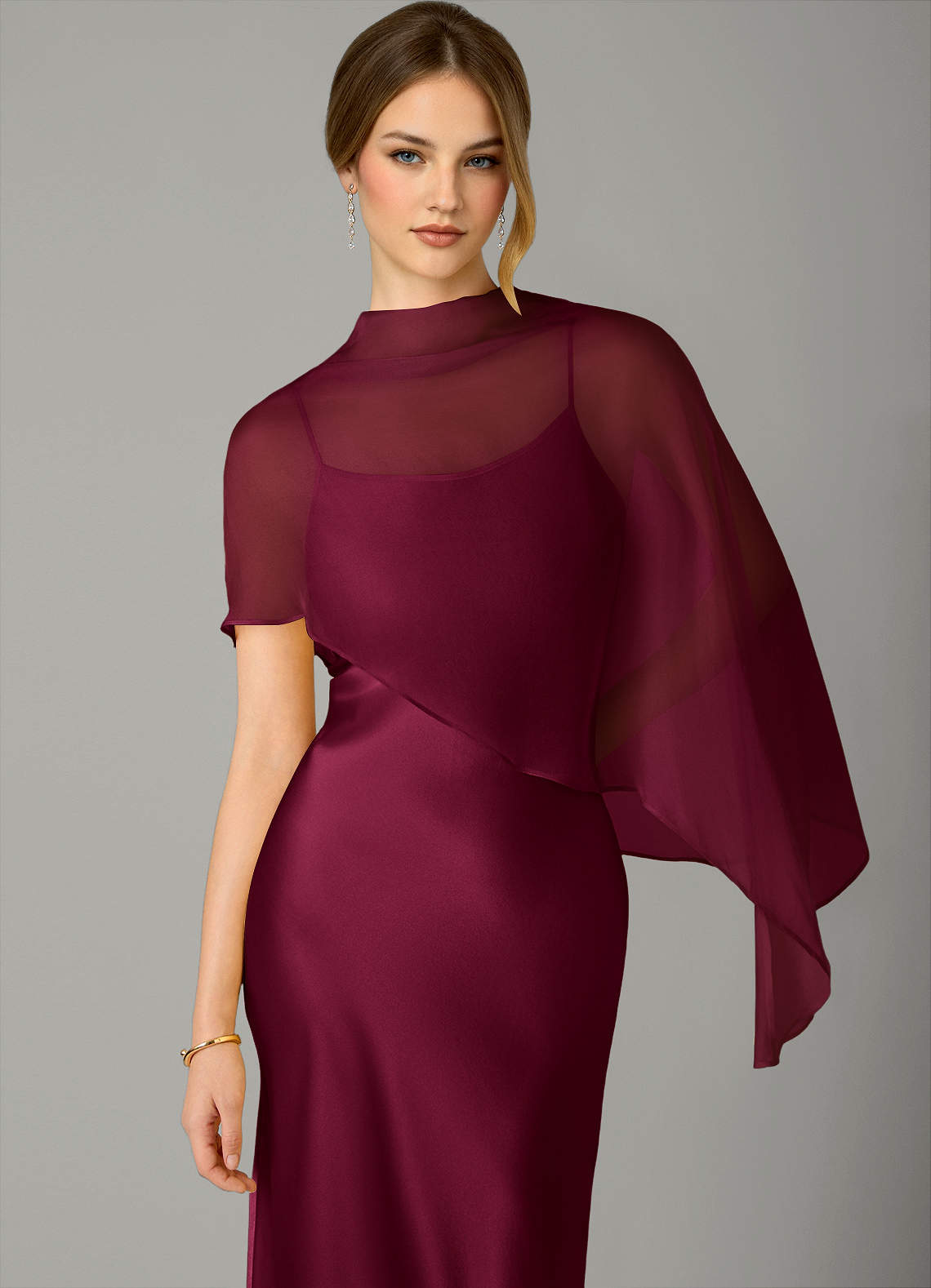 Azazie Jaleesa Bridesmaid Dresses Burgundy Sheath High Neck Stretch Satin Dress image1