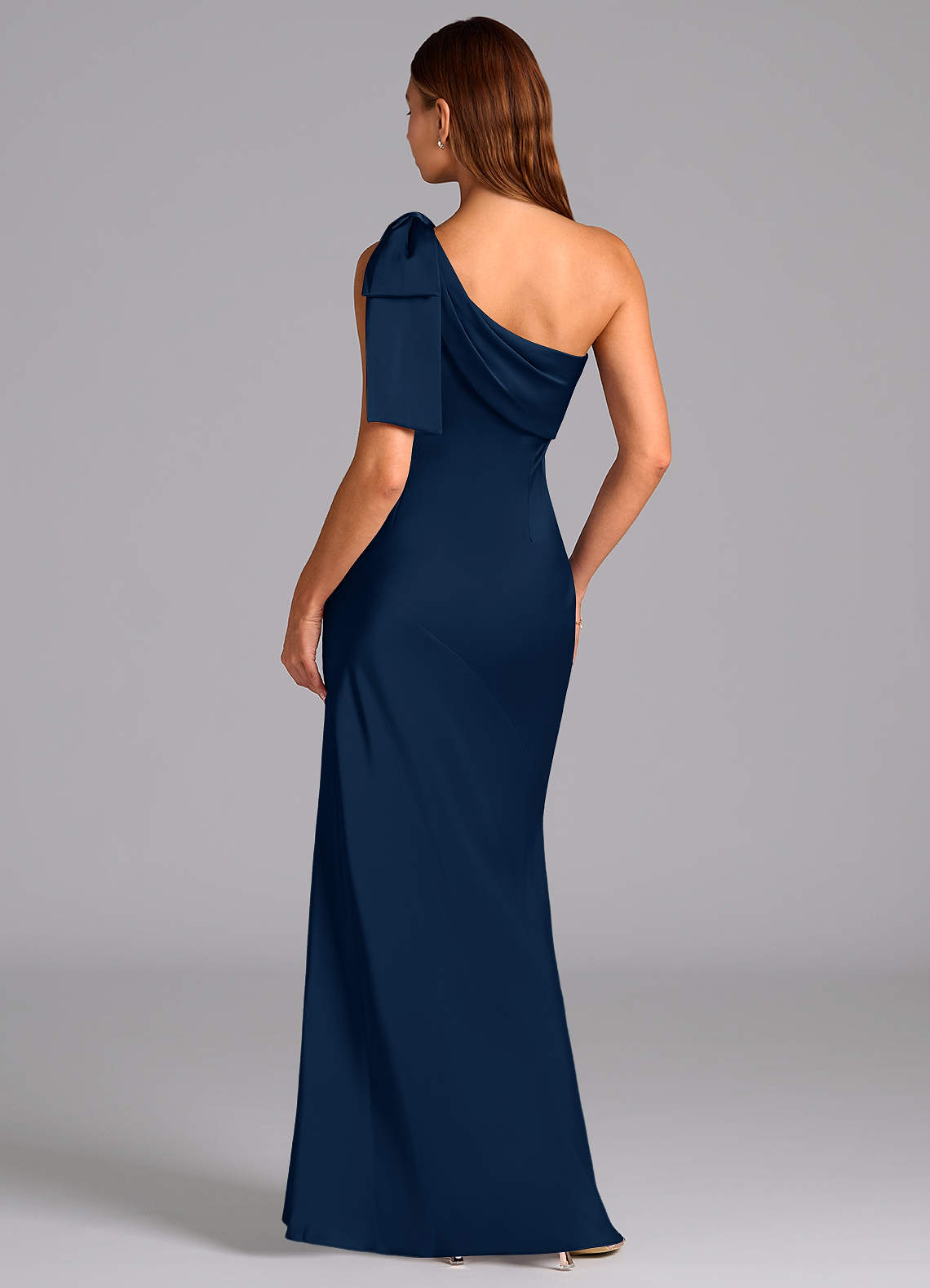 Azazie Yuanna Bridesmaid Dresses Dark Navy Mermaid One Shoulder Stretch Satin Dress image1