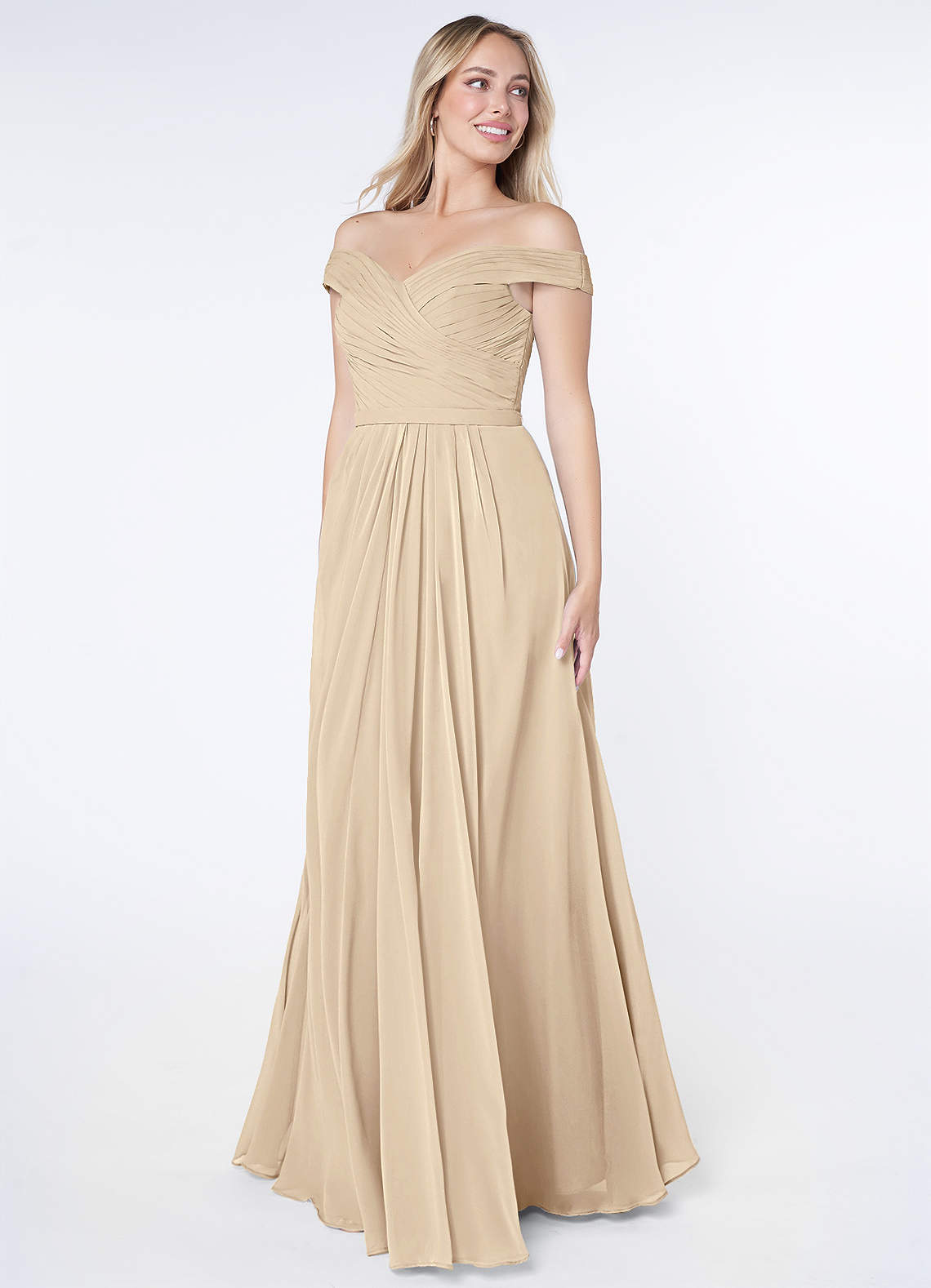 Azazie Audrianna Champagne Chiffon Bridesmaid Dresses | Azazie CA