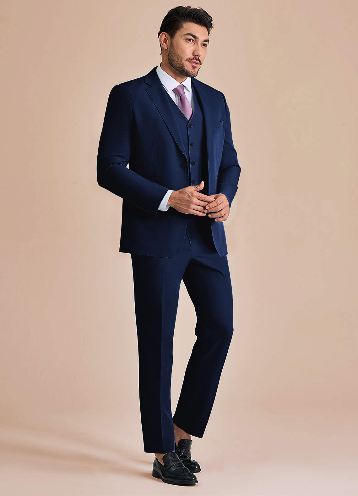 front James Blue Structured Stretch 3-piece suit
