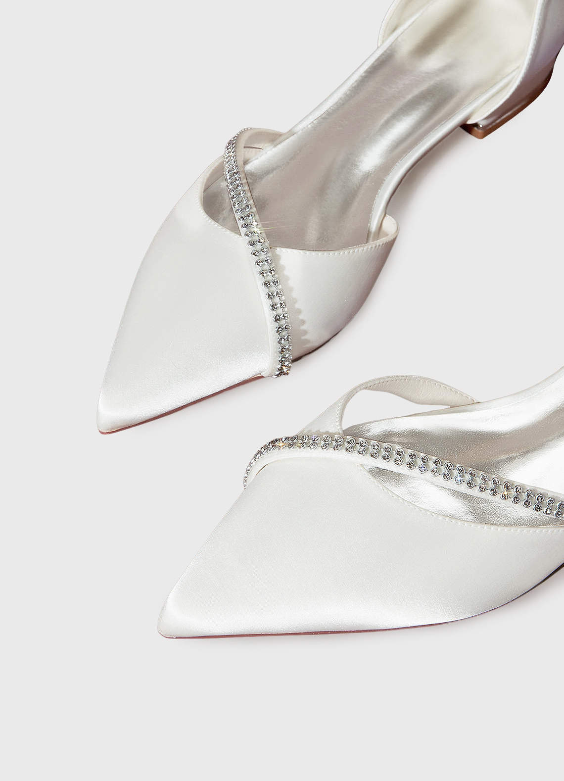 Ivory Satin Crystal Strap Flats Azazie CA