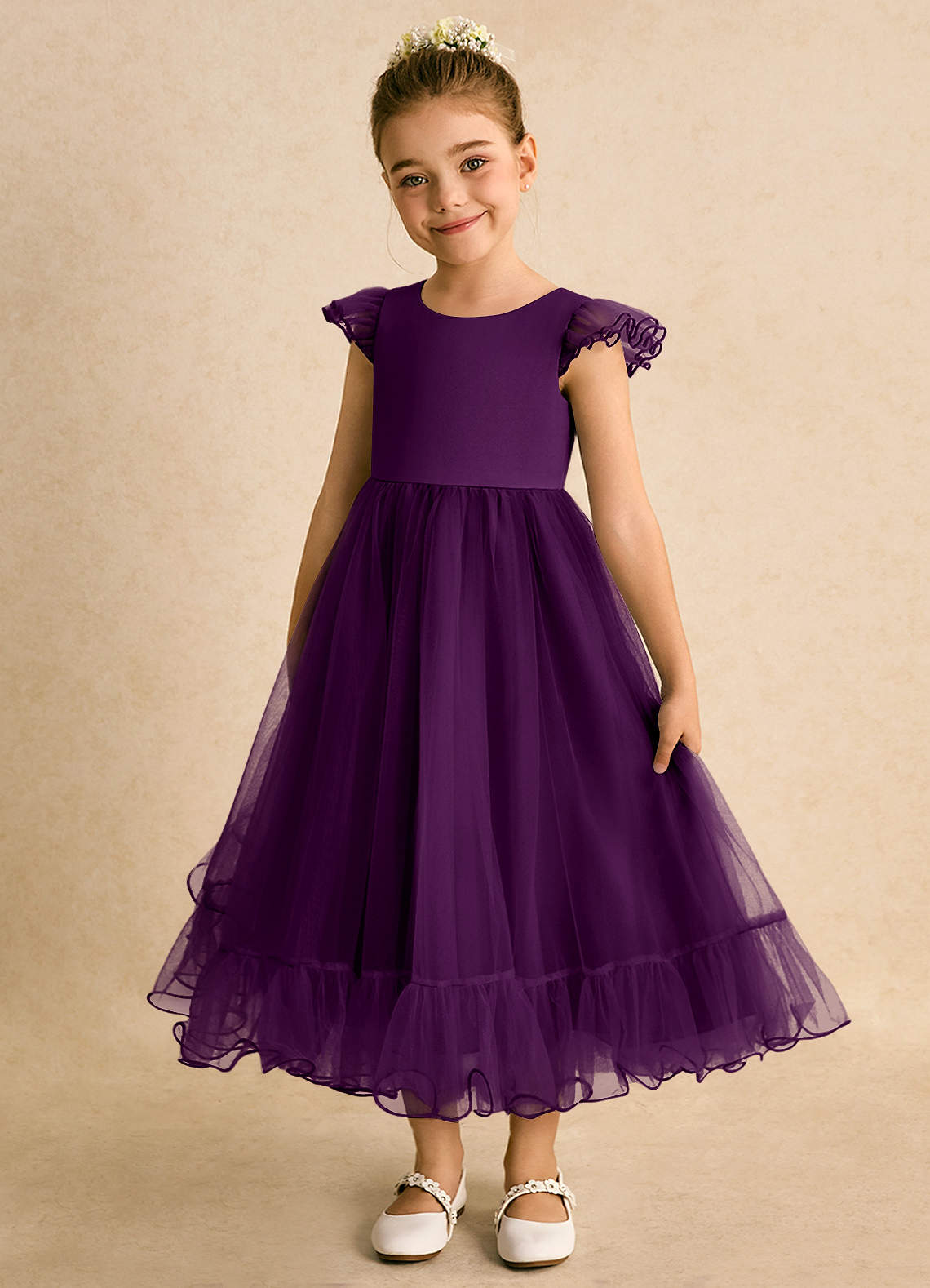 Azazie Phebs Robe Demoiselle D'honneur Fillette Robe Trapèze en Tulle Grain De Raisin image1