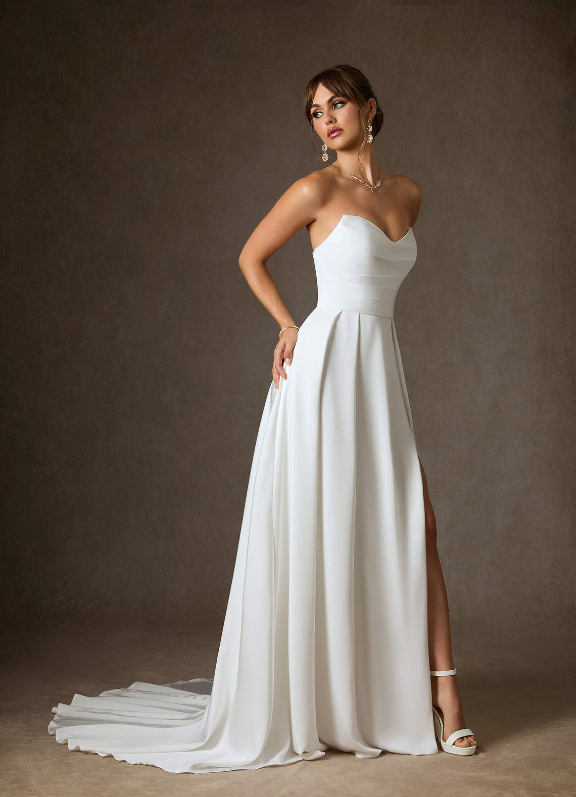 Azazie Marisela Wedding Dresses Diamond White A-Line Sequins Crepe Back Satin Dress image5