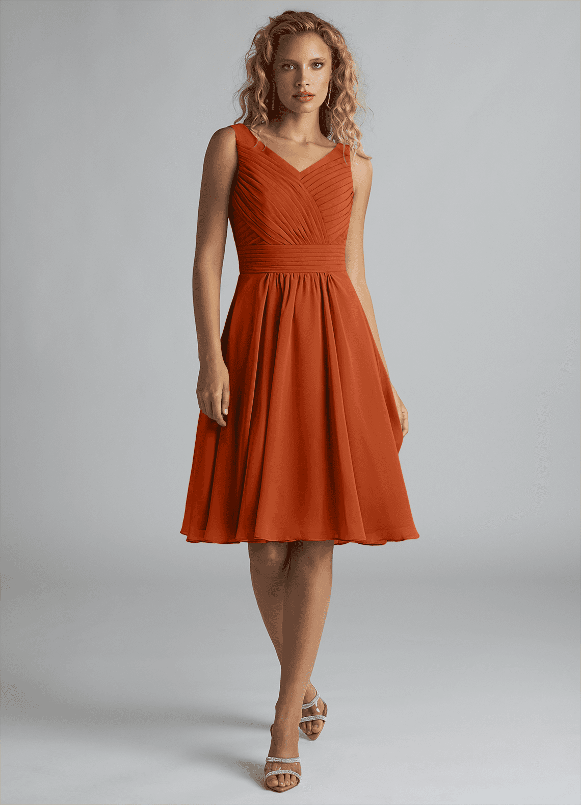 Azazie Grace Vestidos de damas de honor Vestido de Naranja Quemada de Gasa de Corte en A con Plisado image1