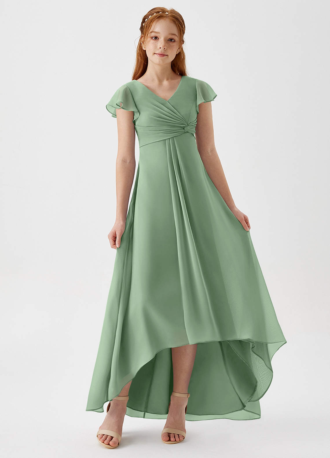 Azazie Breanne Junior Matcha A-Line Chiffon Dress image1