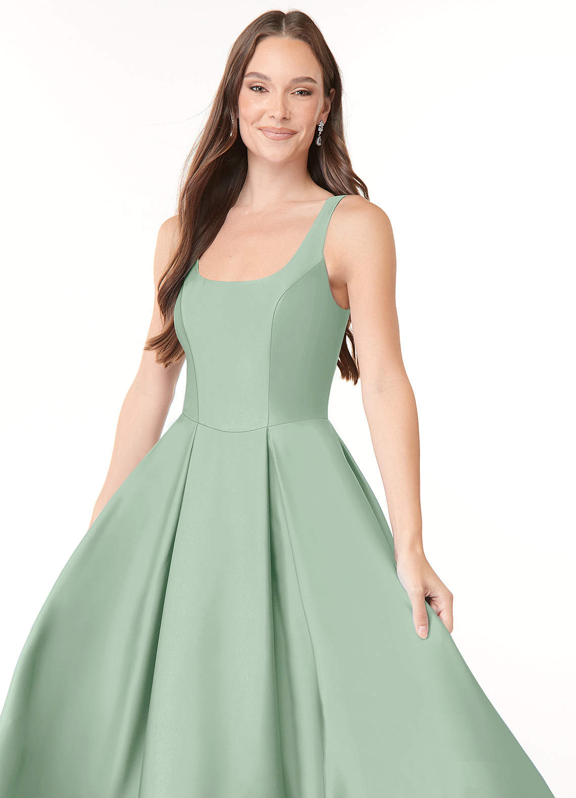 Azazie Neve Robes de demoiselle d'honneur Robe Princesse en Satin extensible avec poches Agave image4