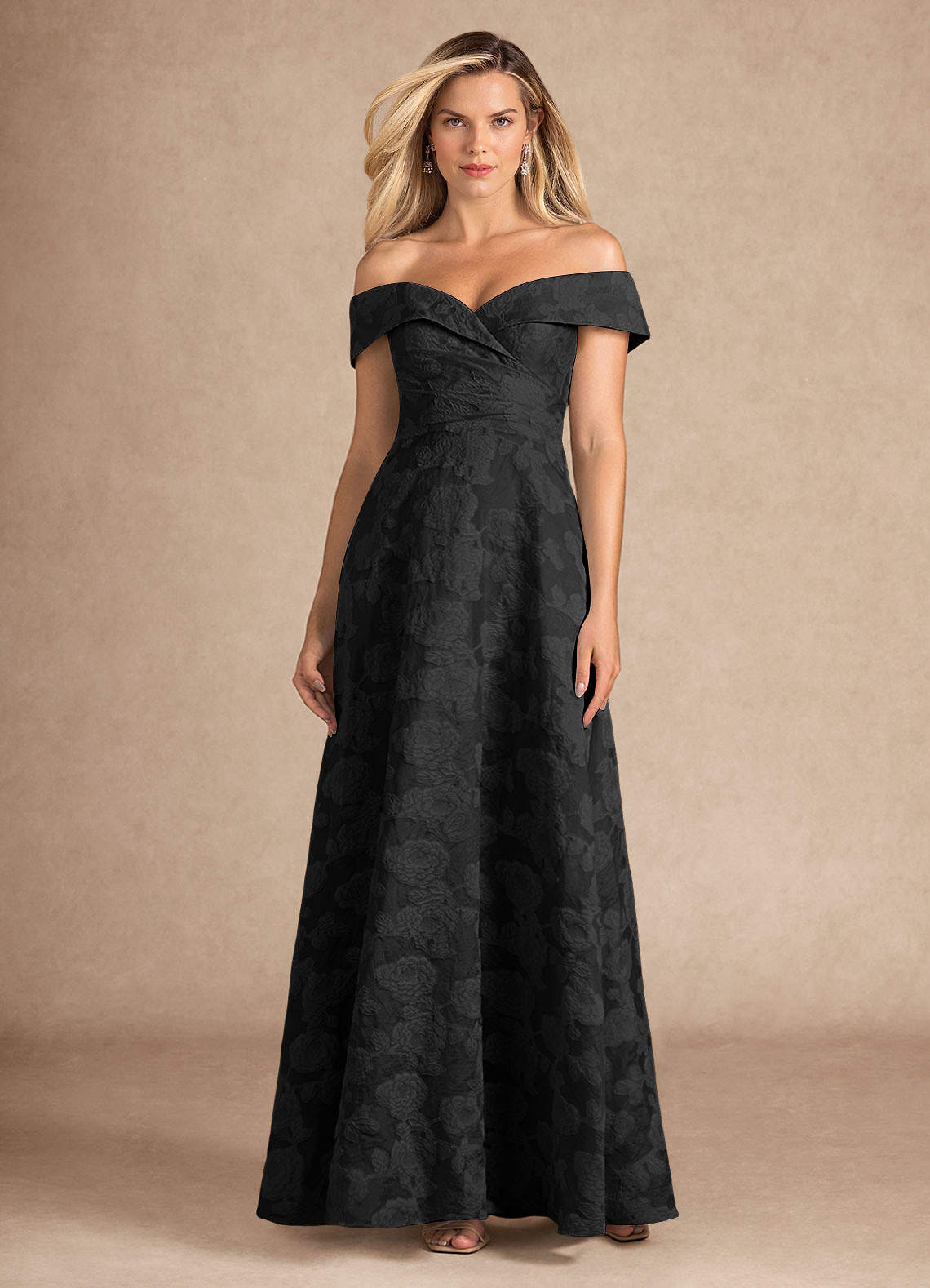 Azazie New London Black Jacquard A-Line Pleated Floral Burnout