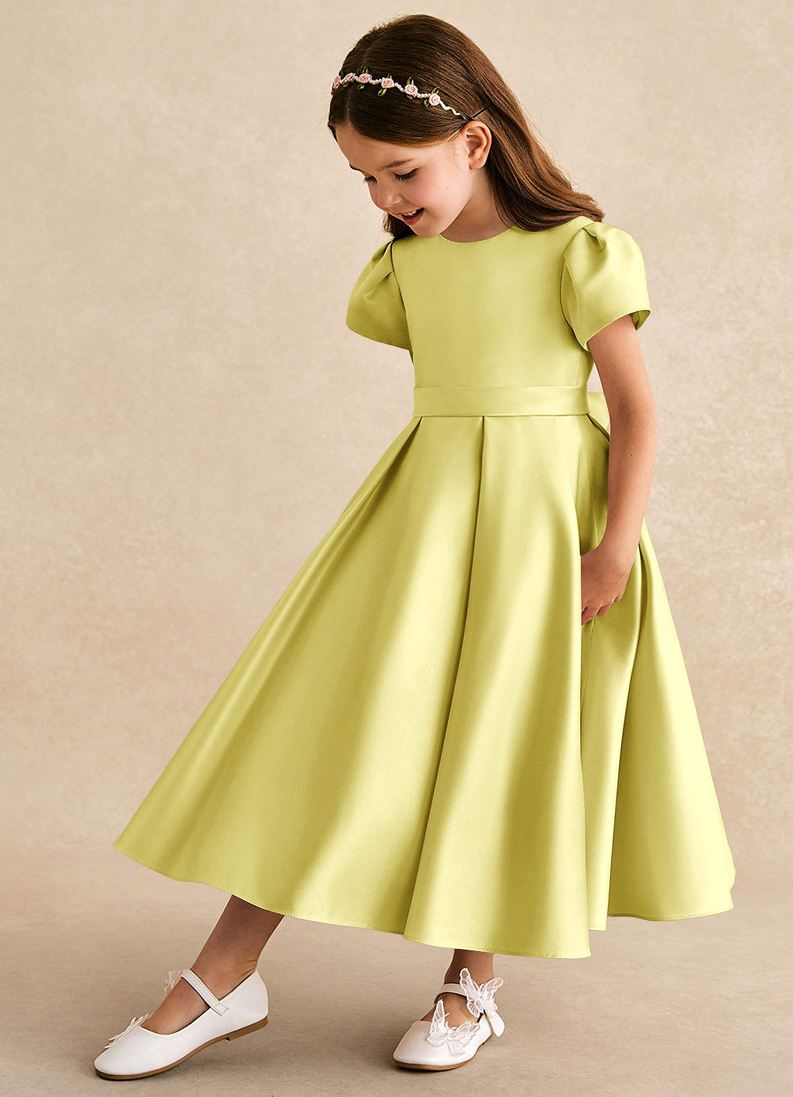Azazie Princess Lemon Sorbet A-Line Pleated Matte Satin Dress | Azazie