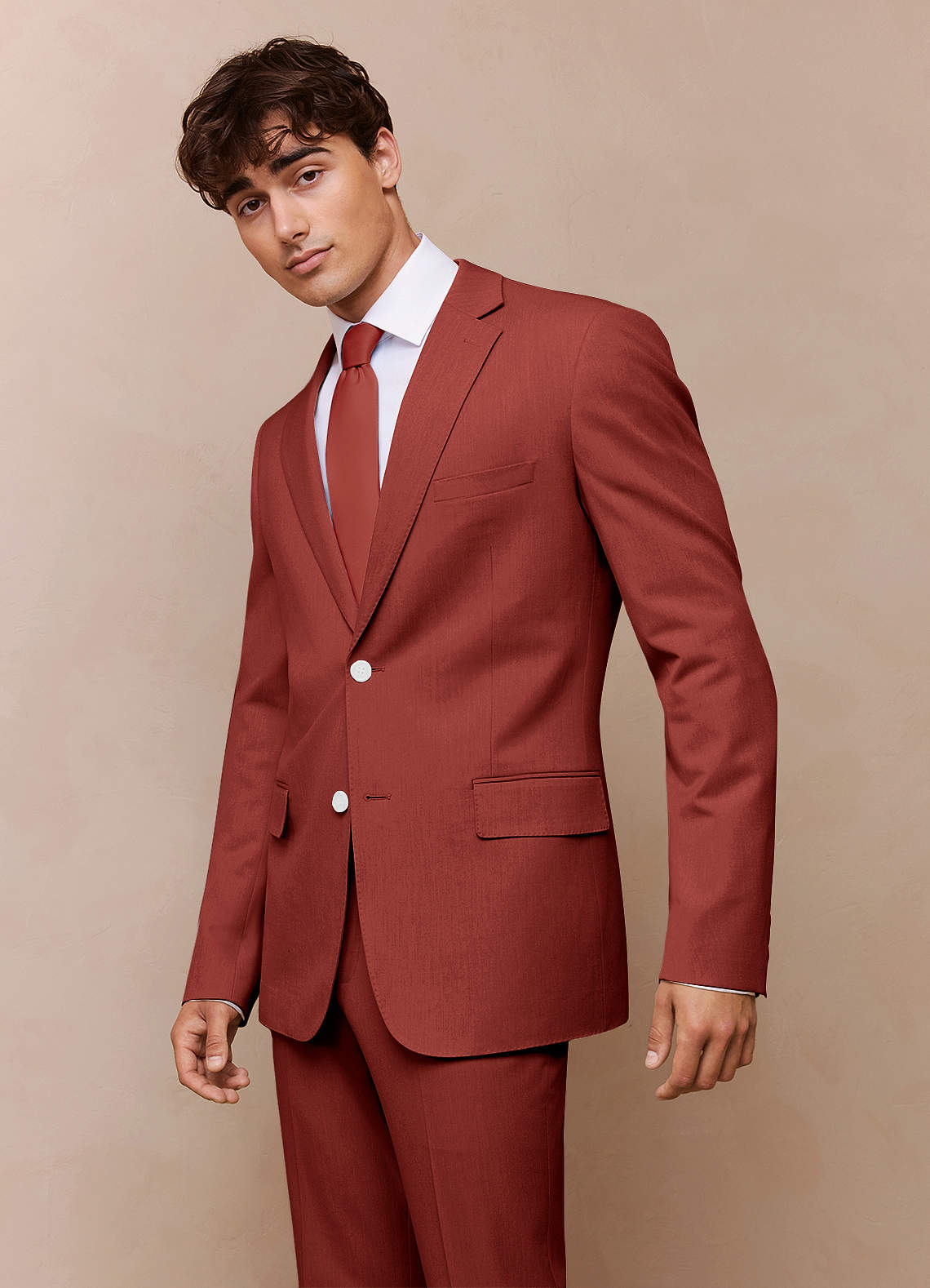 front James Terracotta Structured Stretch Suit Jacket