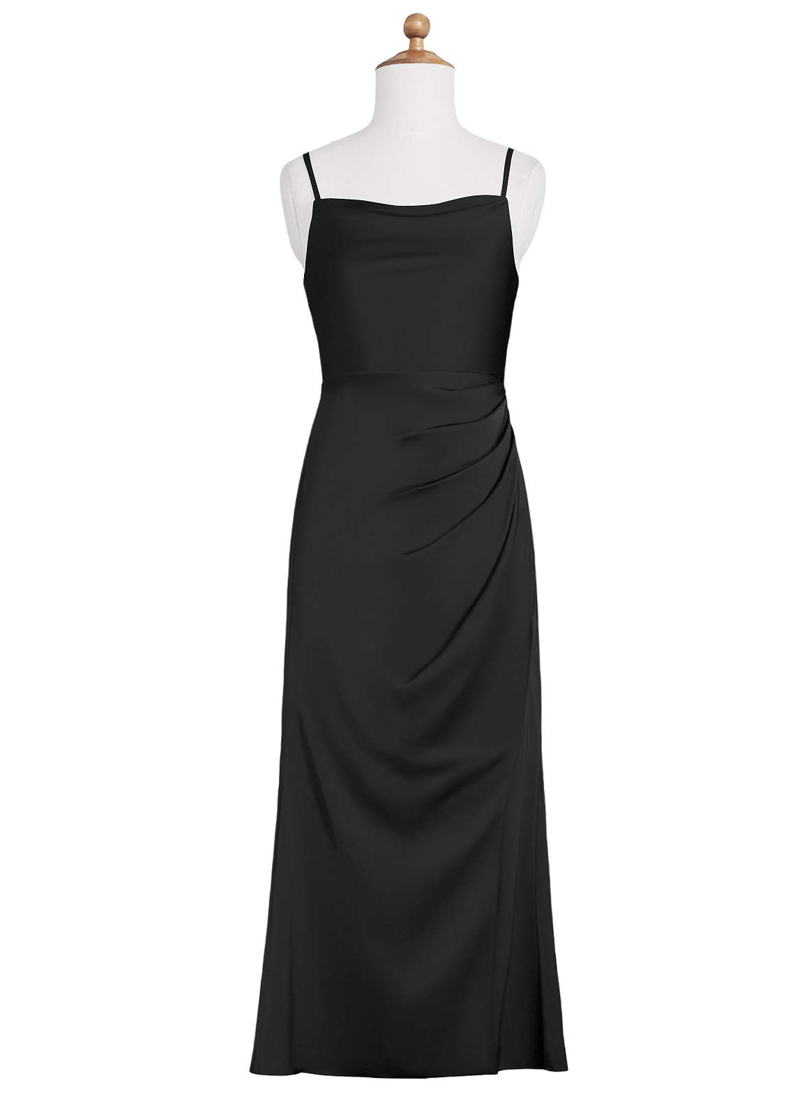 Azazie Leonis Junior Black A-Line Pleated Stretch Satin Dress image5