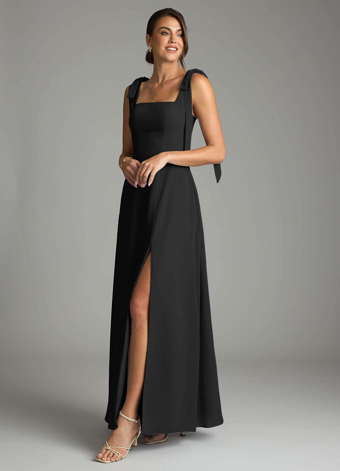 Azazie Debra Bridesmaid Dresses Black A-Line with Pockets Chiffon Convertible Dress image7