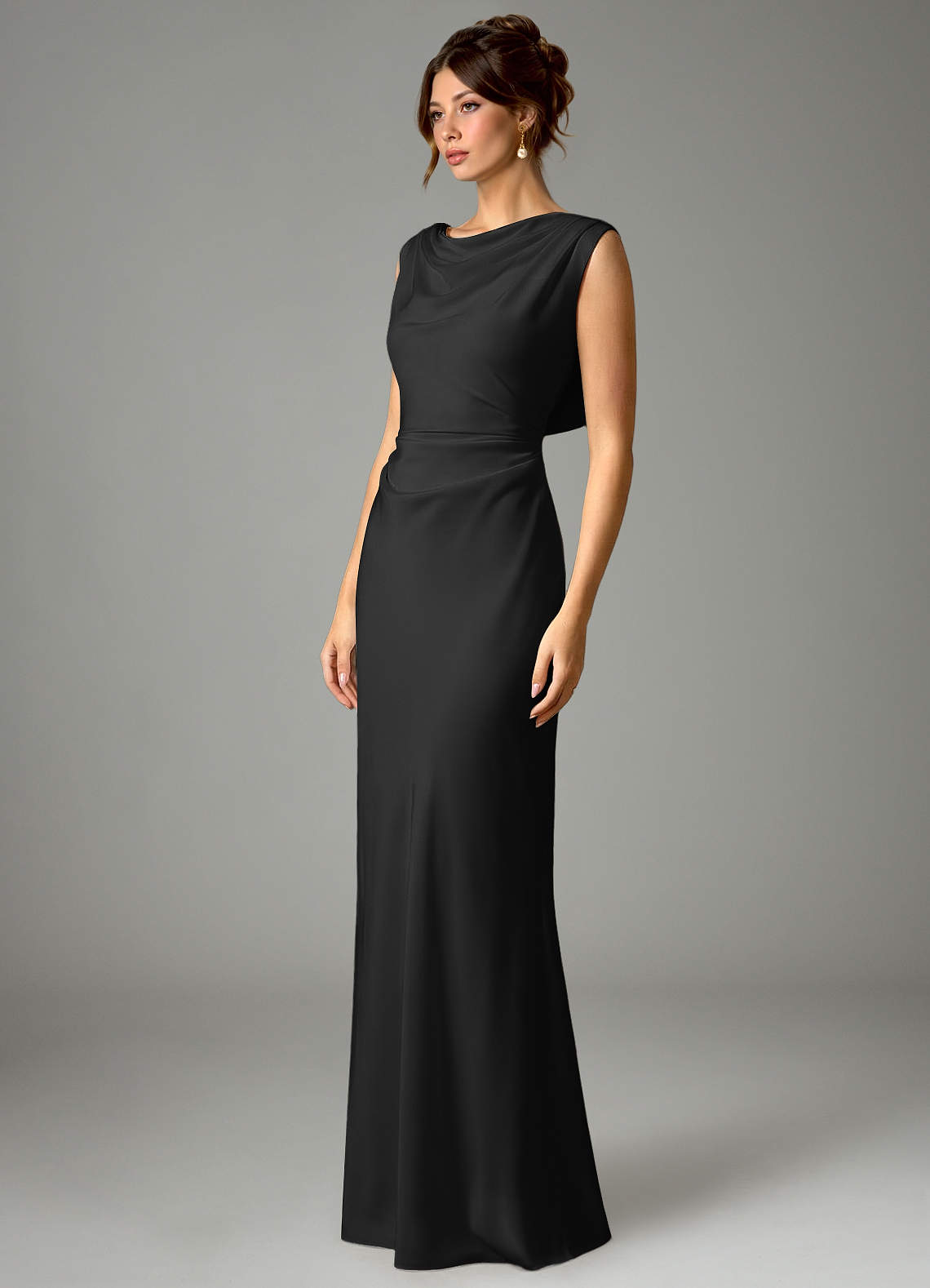 Azazie Kieryn Bridesmaid Dresses Black Mermaid Pleated Stretch Satin Dress image4