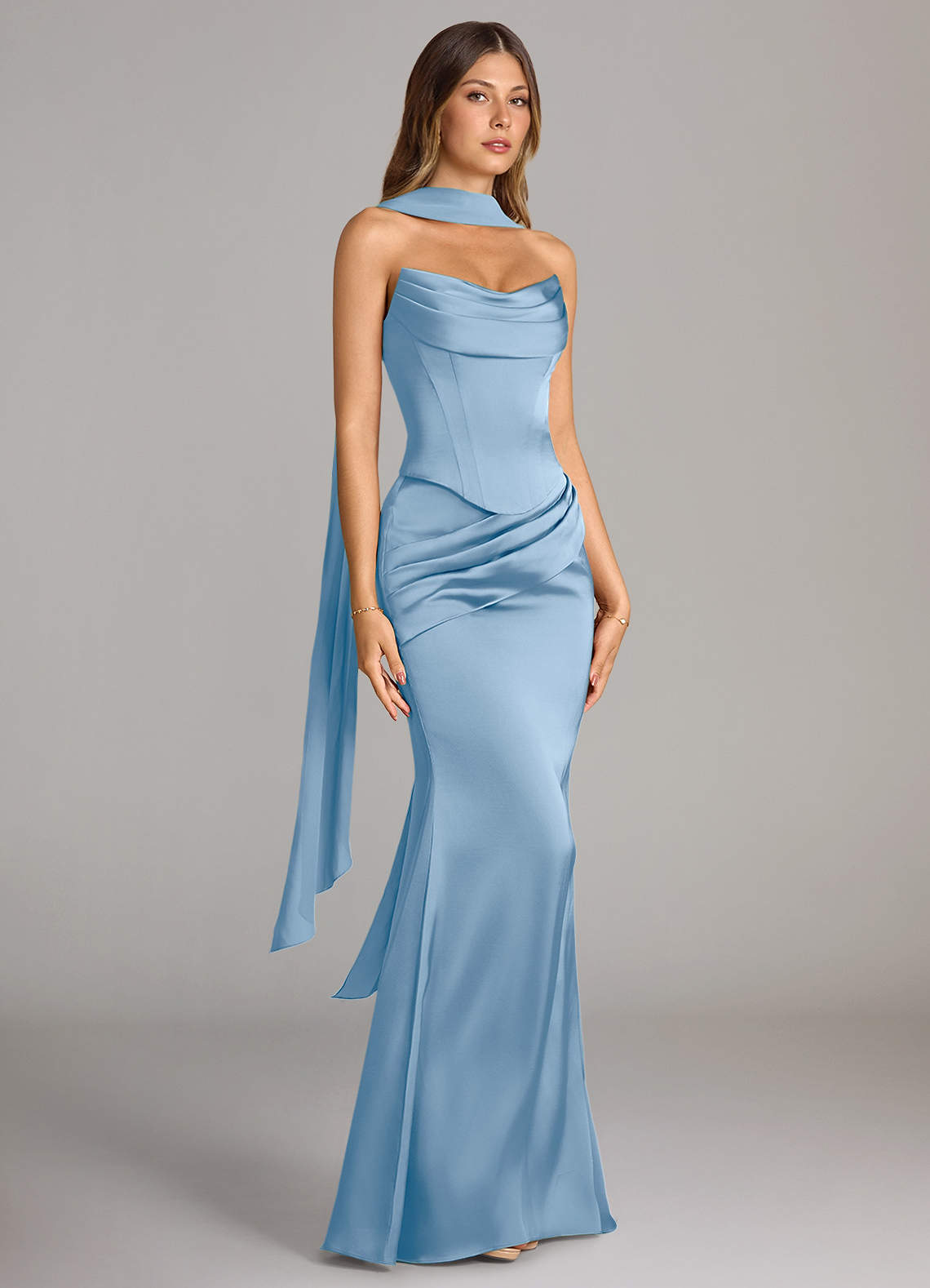 Azazie Sorrel Bridesmaid Dresses Powder Blue Mermaid Strapless Stretch Satin Convertible Dress image3