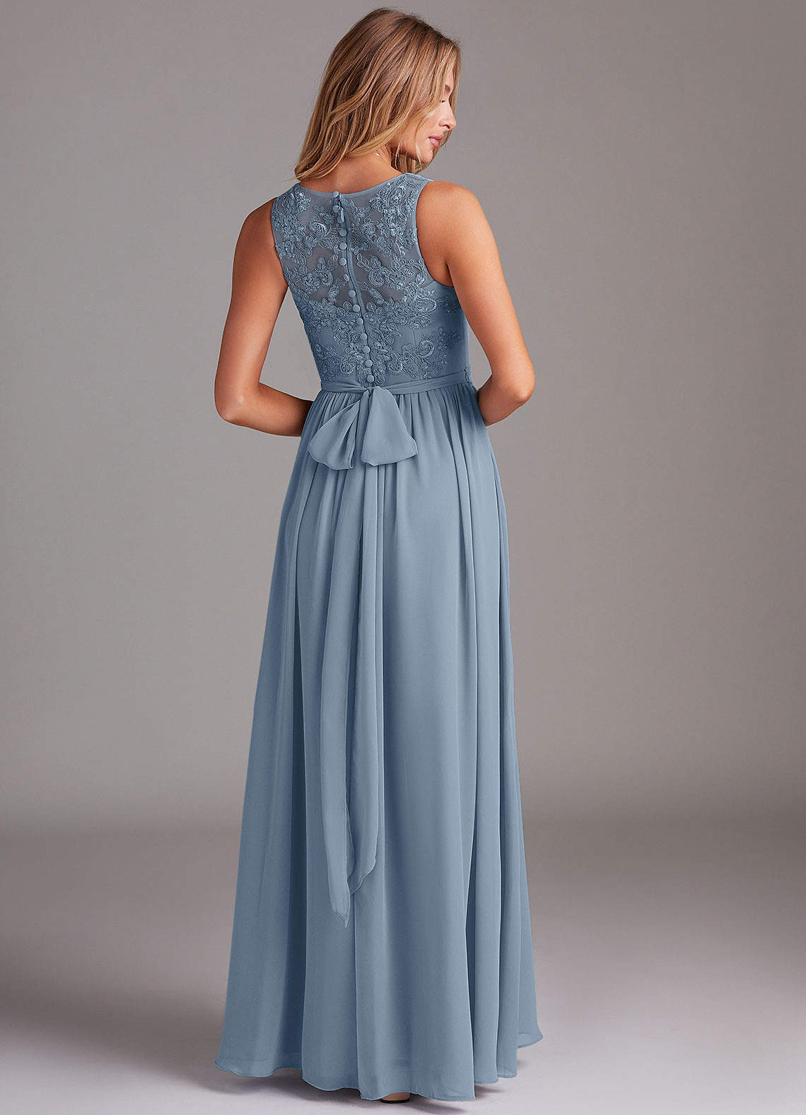 Azazie Kingsley Bridesmaid Dresses Dusty Blue A-Line Lace Chiffon Dress image1