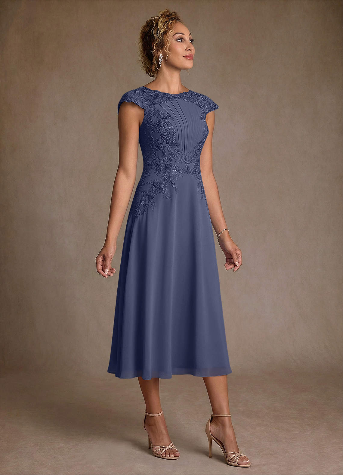 Azazie Crista Mère de la mariée Robes Robe Trapèze en Mousseline de soie Dentelle Bleu Orageux image2