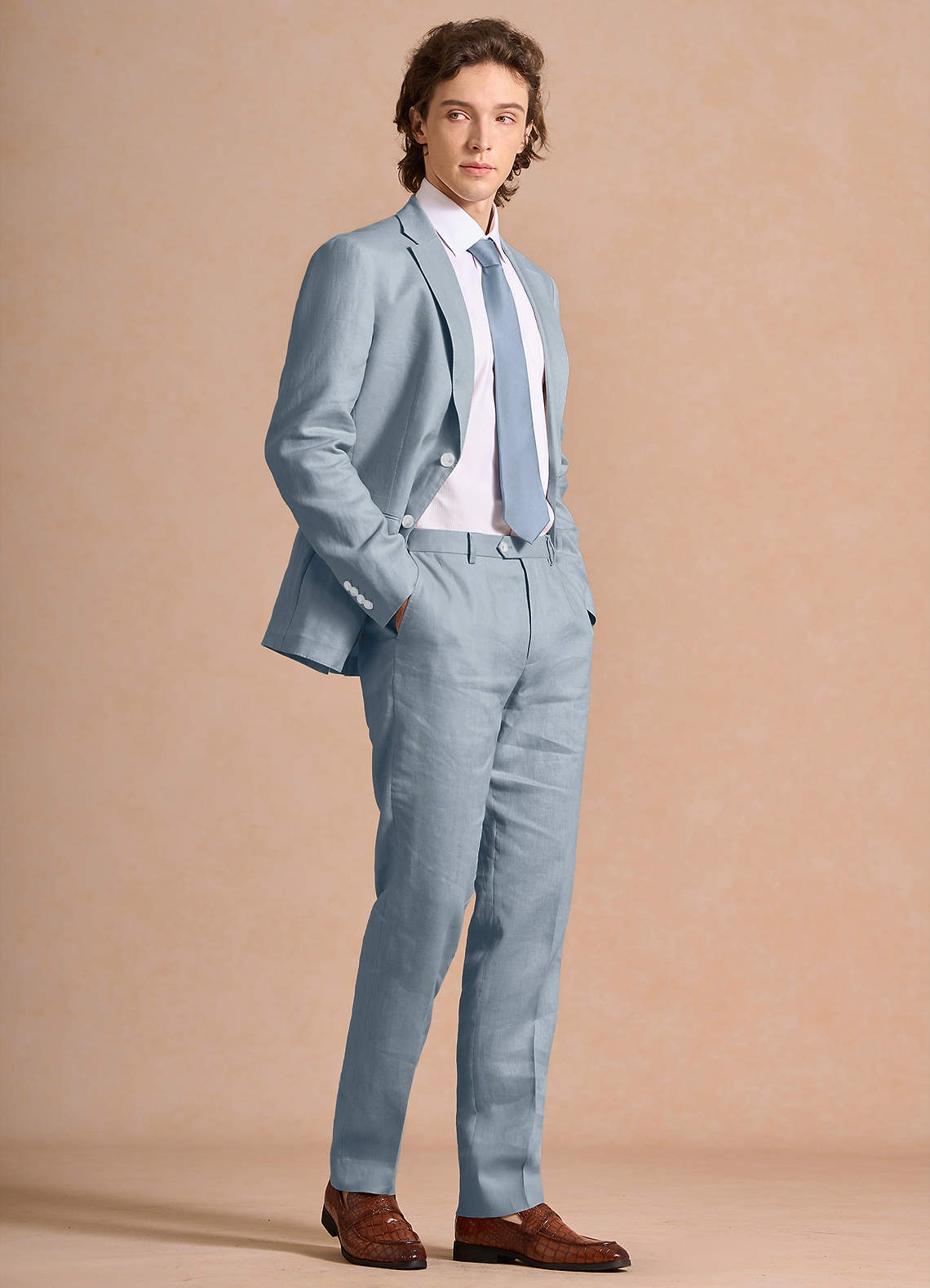 front Harrison Azul Polvoriento Traje 100% lino