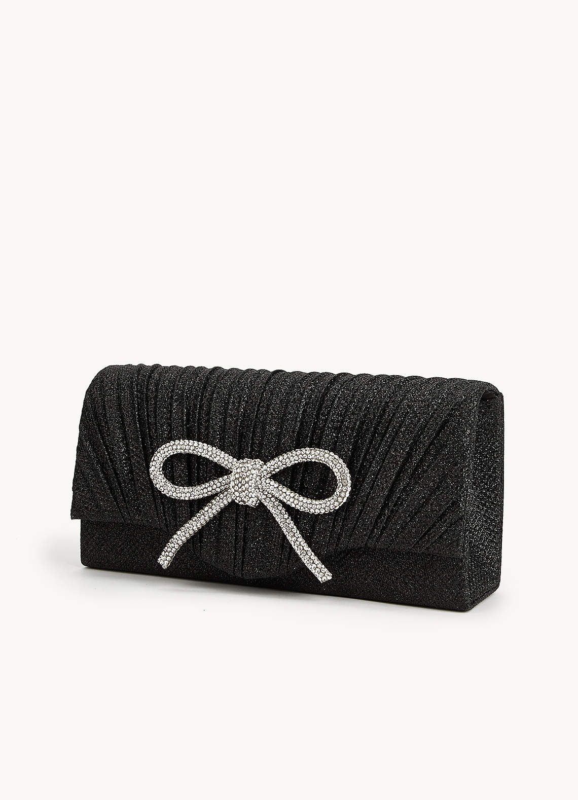 front Rhinestone Bow Pleated Flap Clutch