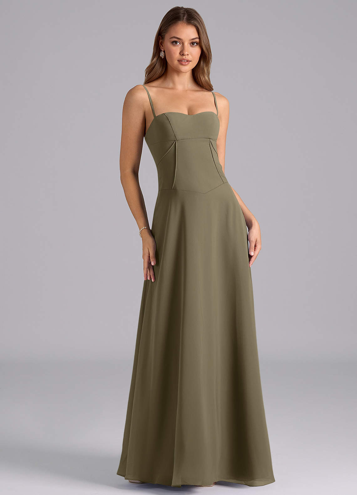 Azazie Valentine Bridesmaid Dresses Willow Green A-Line Corset Chiffon Dress image1