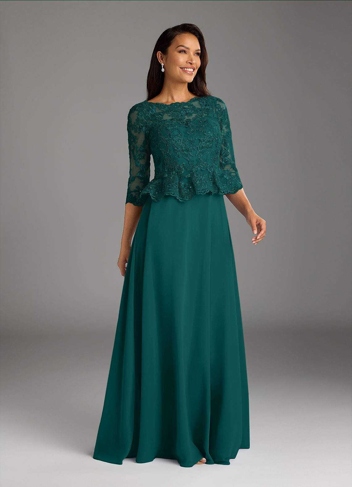 Azazie Averie Kleider für die Brautmutter A-Linie Bootshals Pailletten Chiffon Kleid Pfau image1