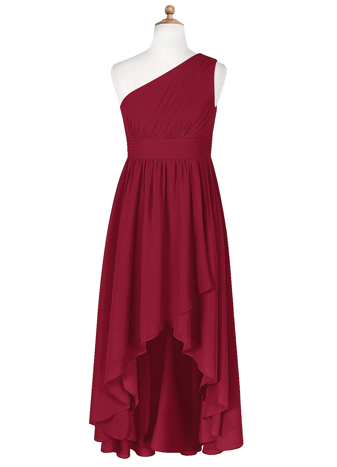 short red chiffon one shoulder dress