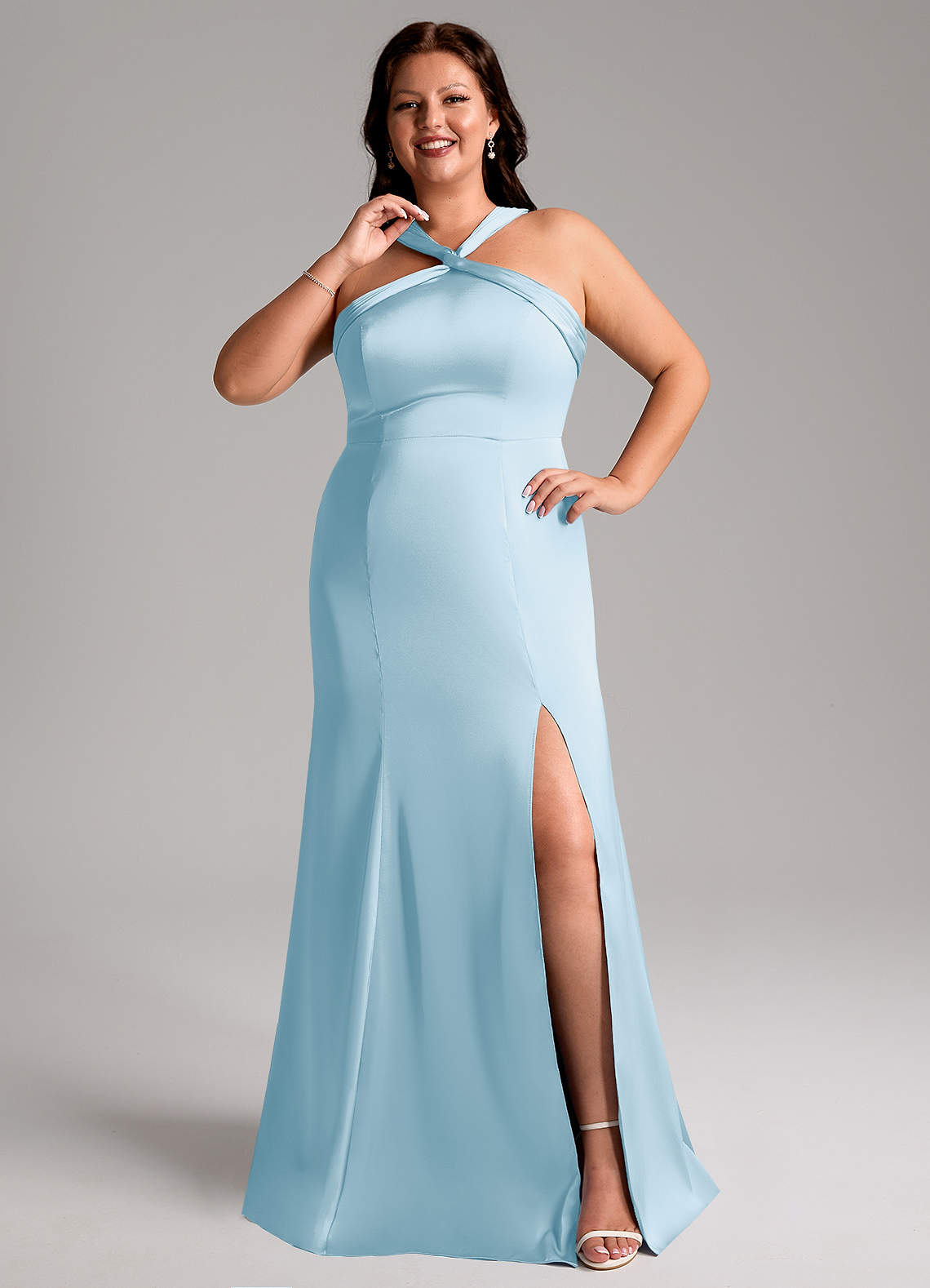 Azazie Rue Bridesmaid Dresses Sky Blue Mermaid Pleated Stretch Satin Dress image1