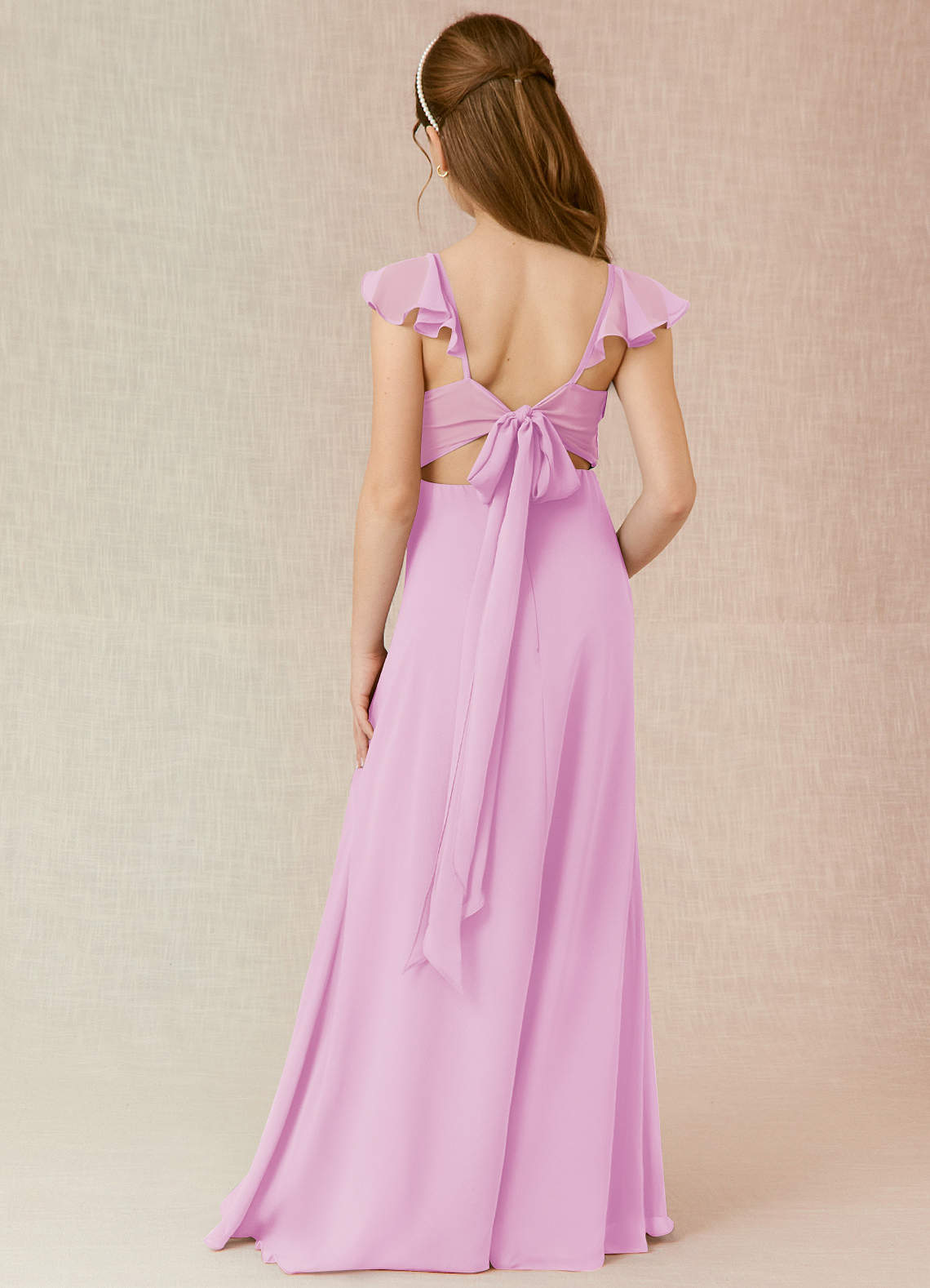 Azazie Everett Junior Vestido de Rosa Caramelo de Gasa de Corte En A image1