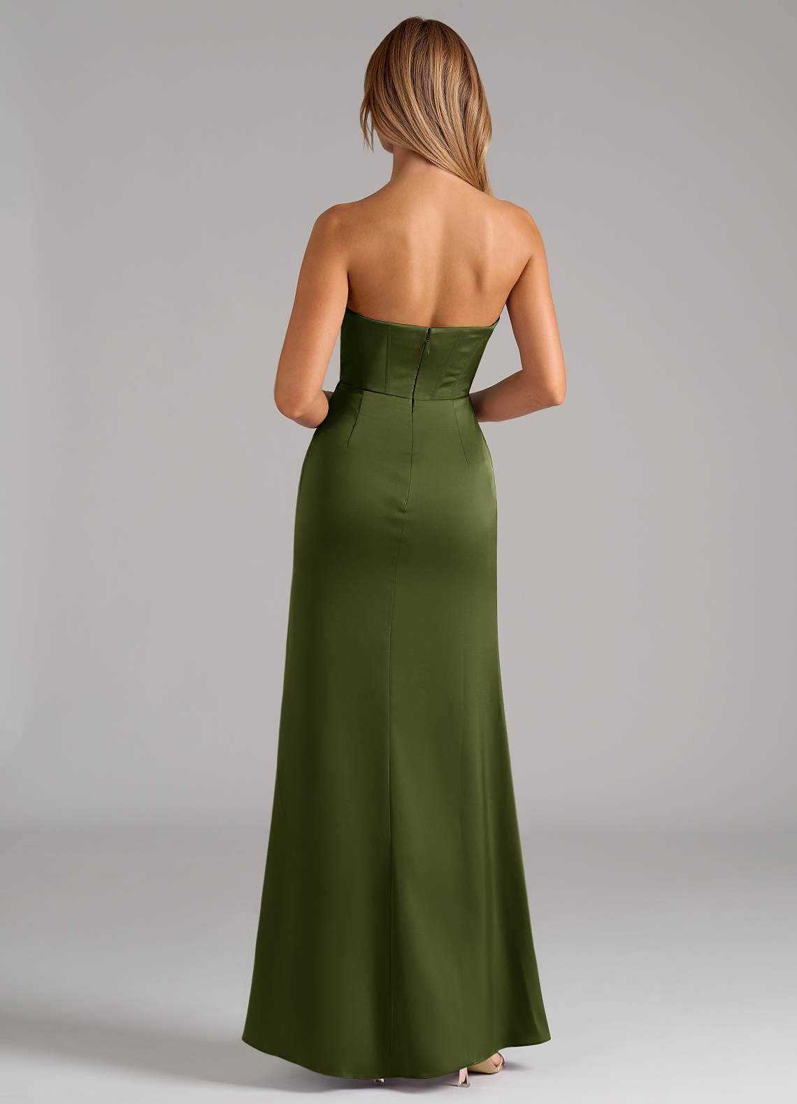 Azazie Johana Bridesmaid Dresses Olive Mermaid Off the Shoulder Stretch Satin Convertible Dress image6