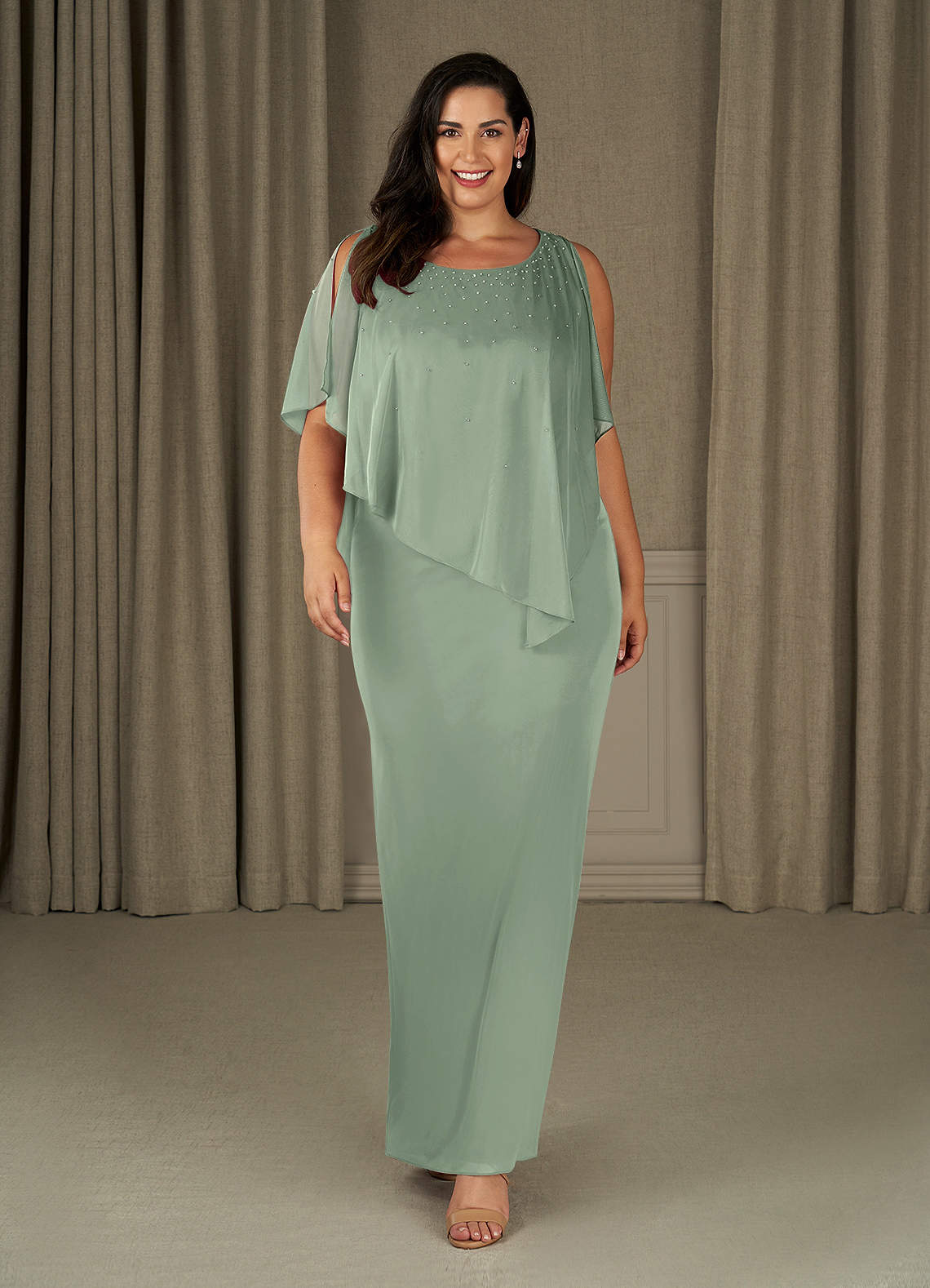 Azazie Aspyn Mère de la mariée Robes Robe Fourreau en Maille Perlé Vert Sauge image1