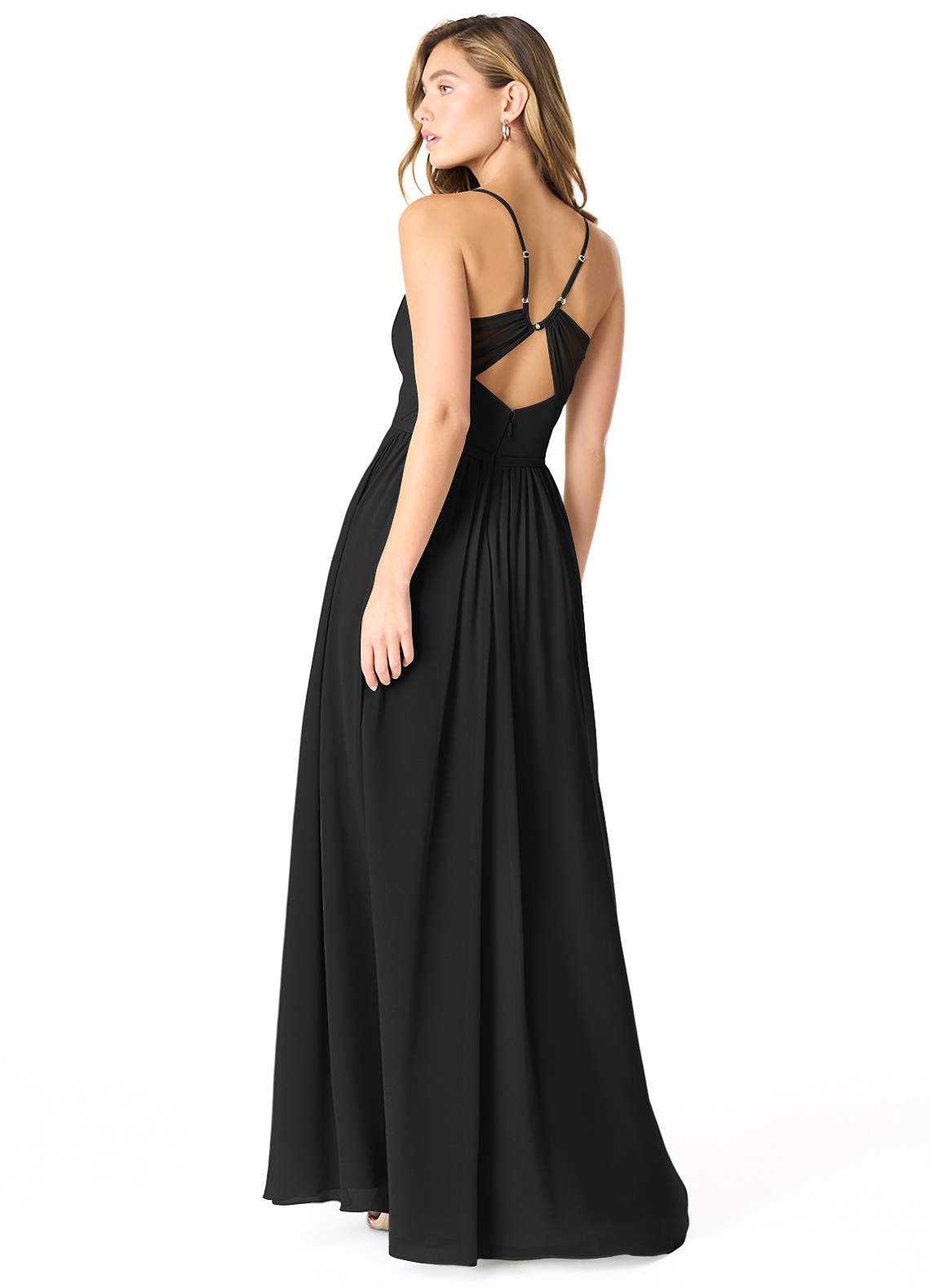 azazie black chiffon bridesmaid dress Cora Dresses Size:MEDIUM She features a straight look-celeste-maxi-dress-orchid-white Long Bell Sleeves Black