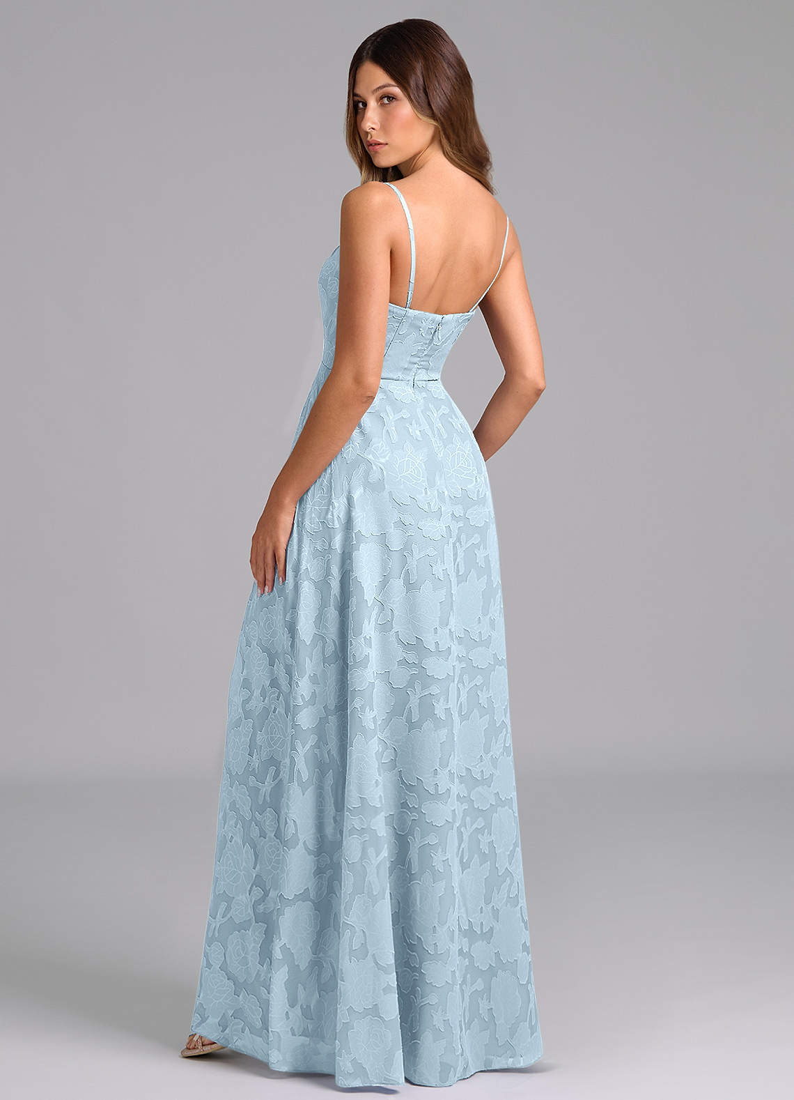Azazie Wren Bridesmaid Dresses Sky Blue A-Line Strapless Floral Burnout Dress image3