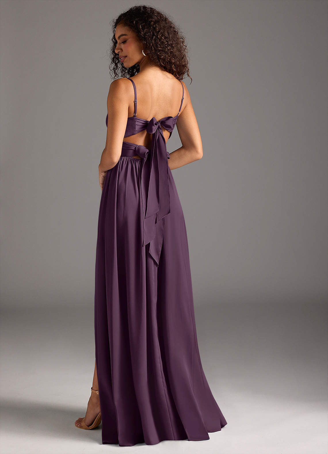 Azazie Zeya Bridesmaid Dresses Plum A-Line Pleated Stretch Satin Dress image1