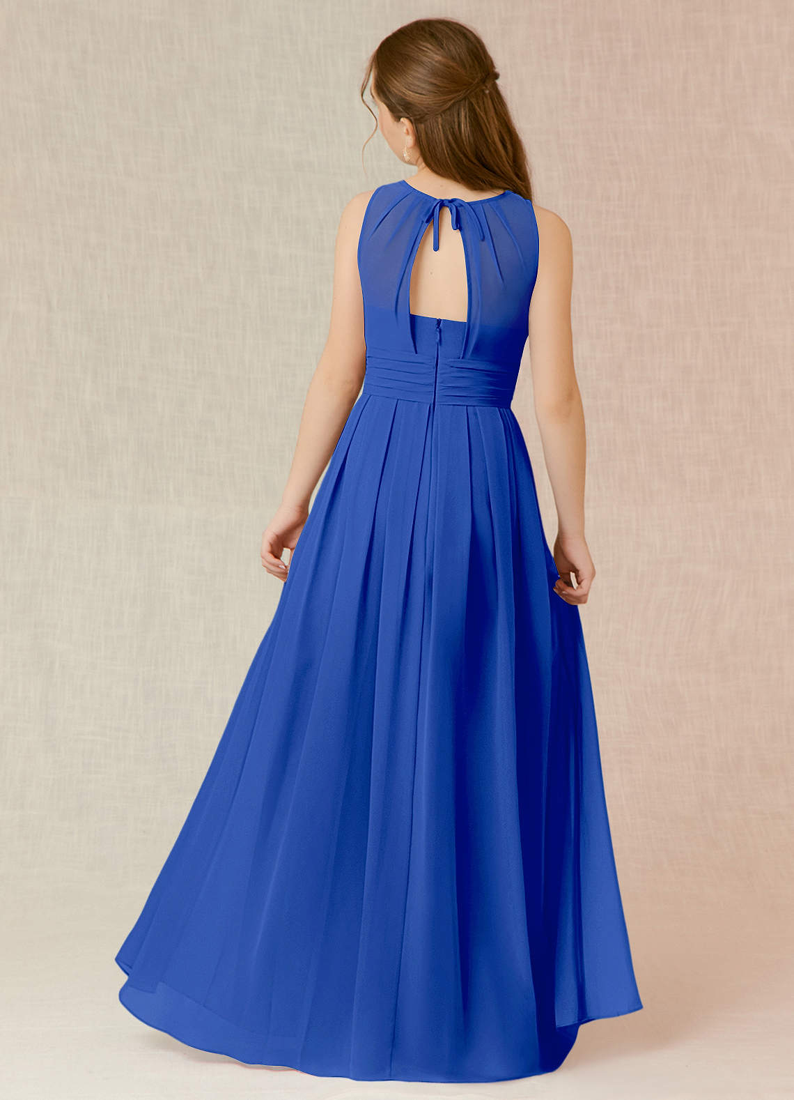 Azazie Bibiane Junior Royal Blue A-Line Pleated Chiffon Dress image1