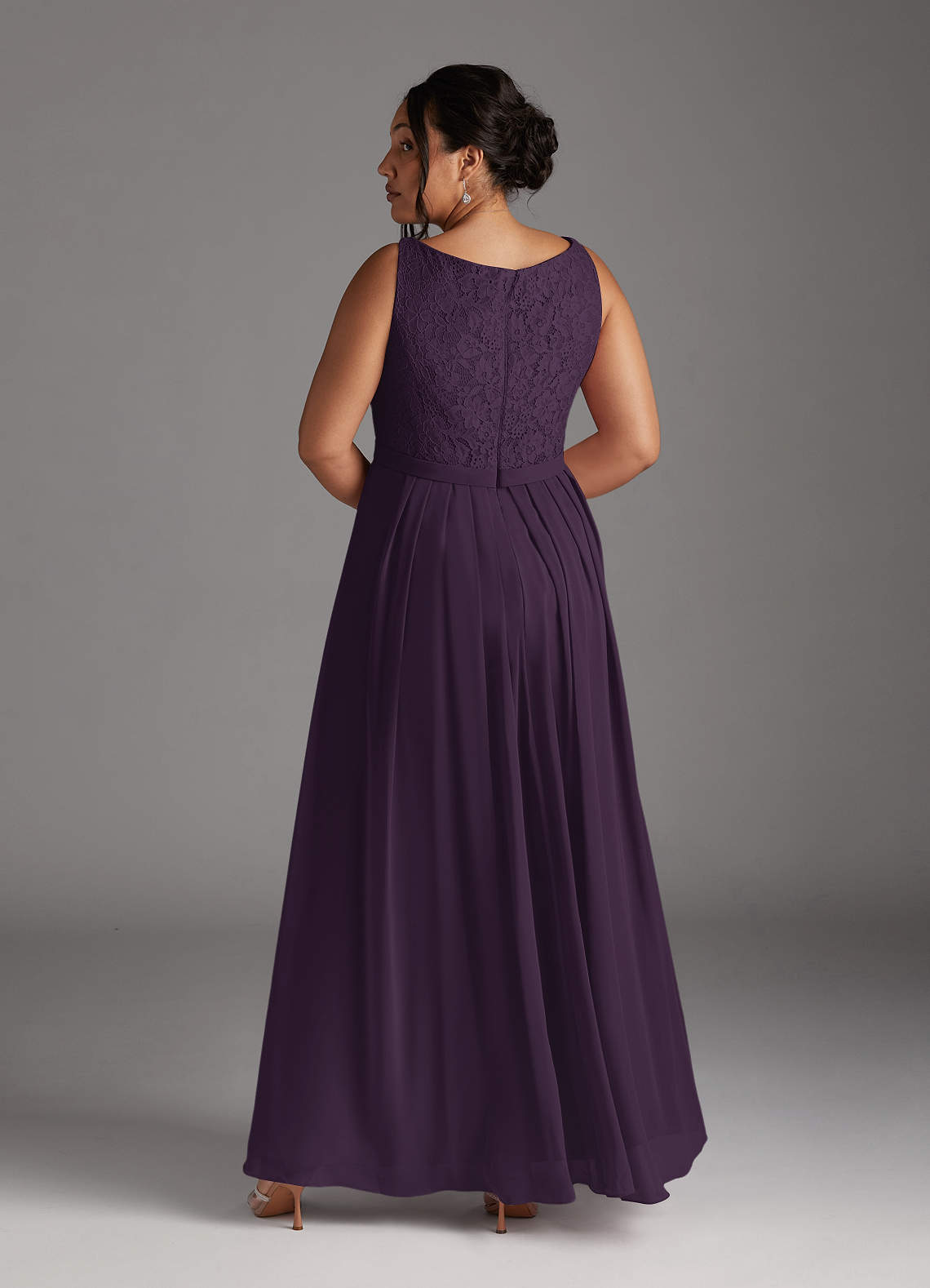 Azazie Ainsling Mother of the Bride Dresses Plum A-Line Square Neckline Lace Chiffon Dress image15