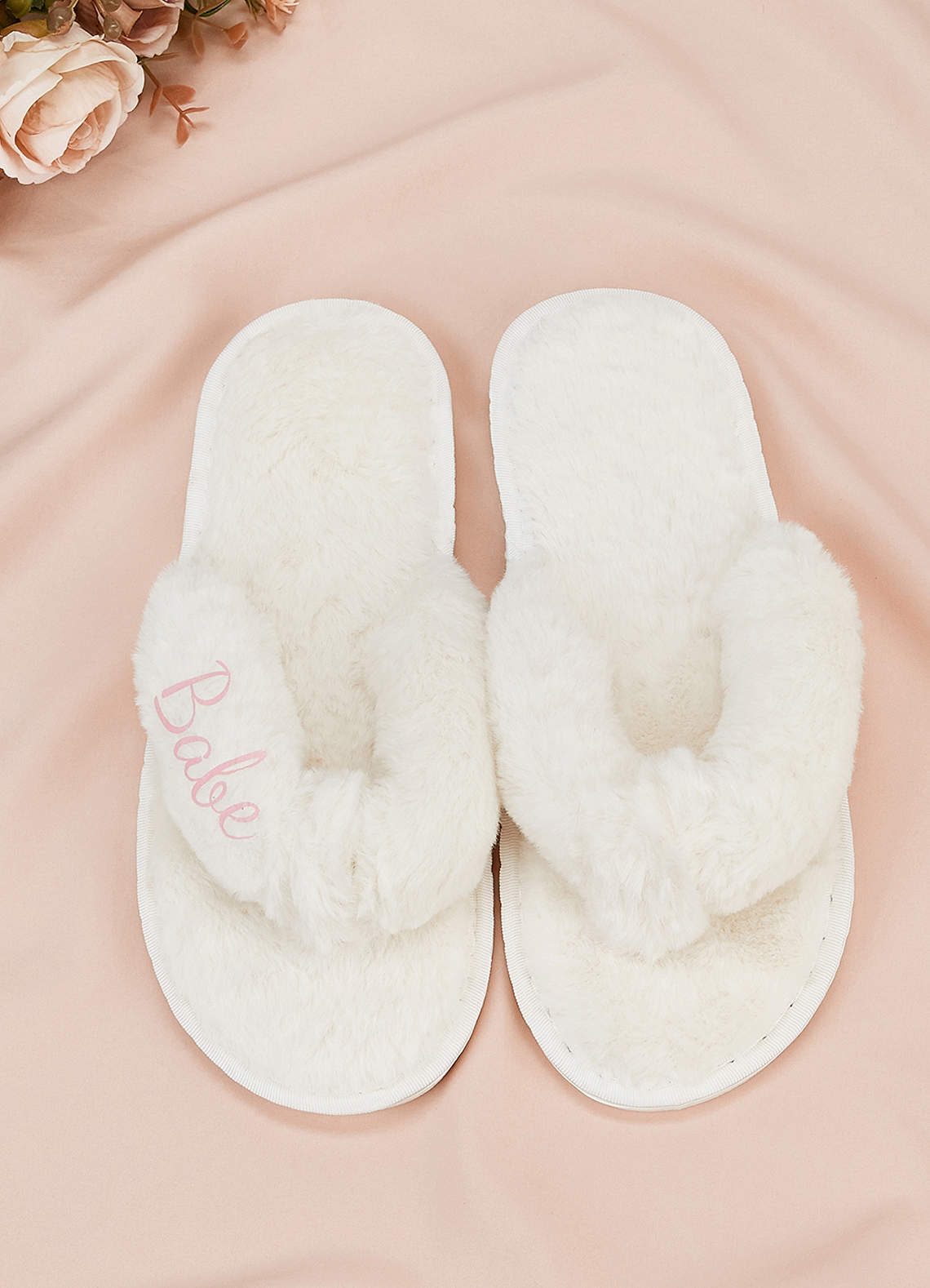 front Personalized Bride Bridesmaid Fluffy Slippers