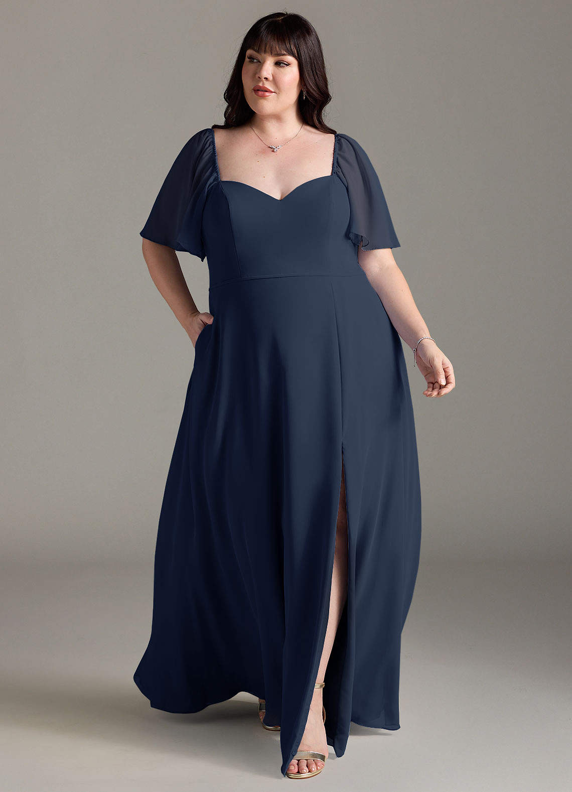 Azazie Chloe Bridesmaid Dresses Dark Navy A-Line Sweetheart Neckline Chiffon Dress image1