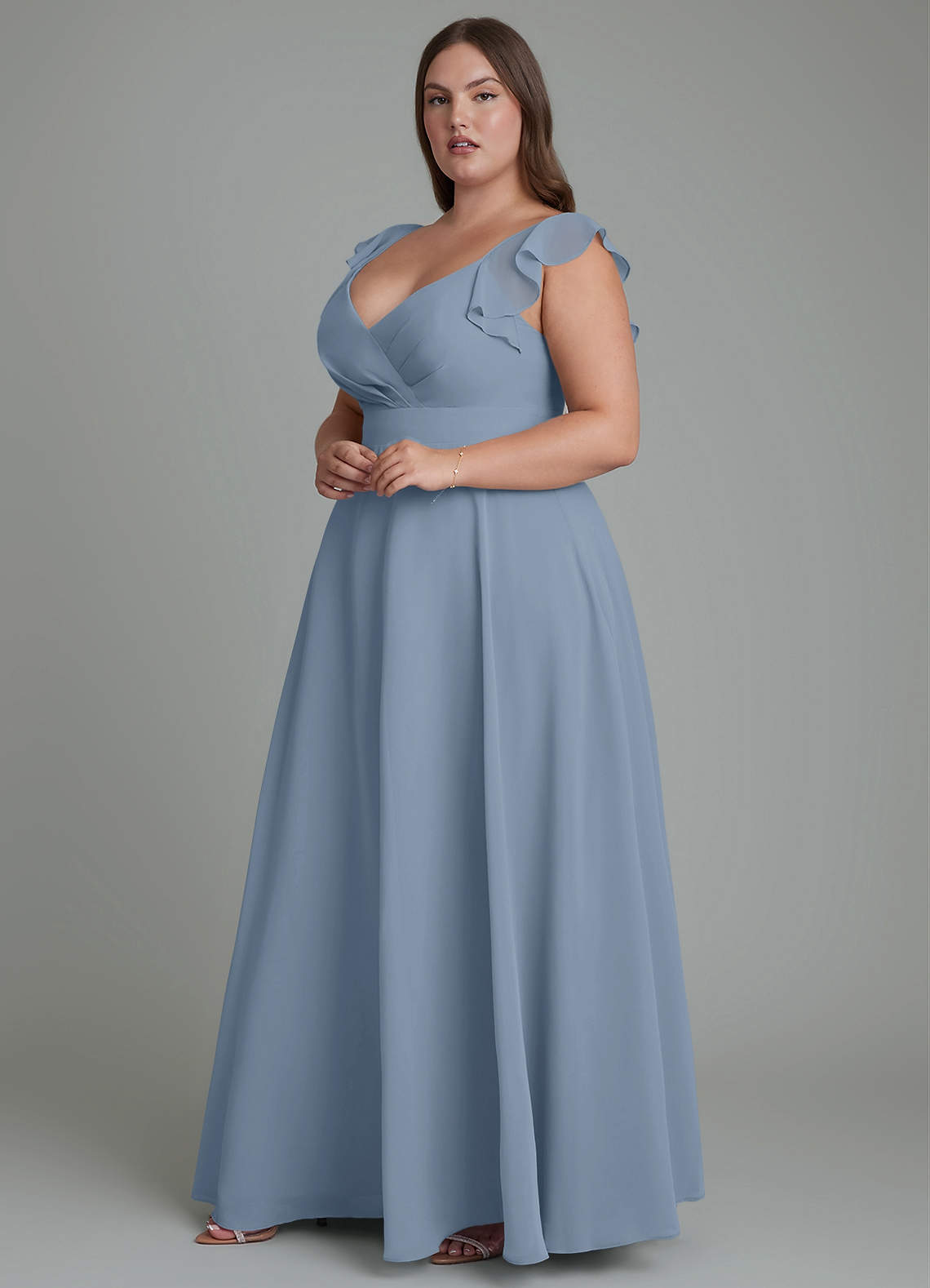 Azazie Leilani Bridesmaid Dresses Dusty Blue A-Line Pleated Chiffon Dress image8