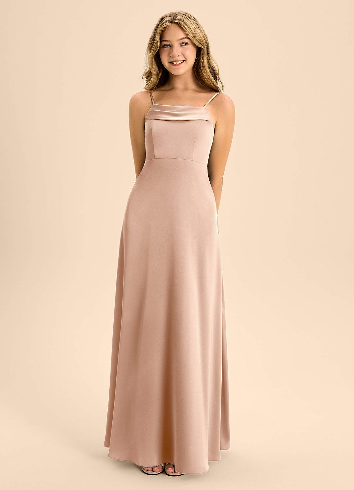 Azazie Anselie Junior Vestido de Rosa Inglesa de Satén Elástico de Corte en A con Vestidos sin tirantes image3