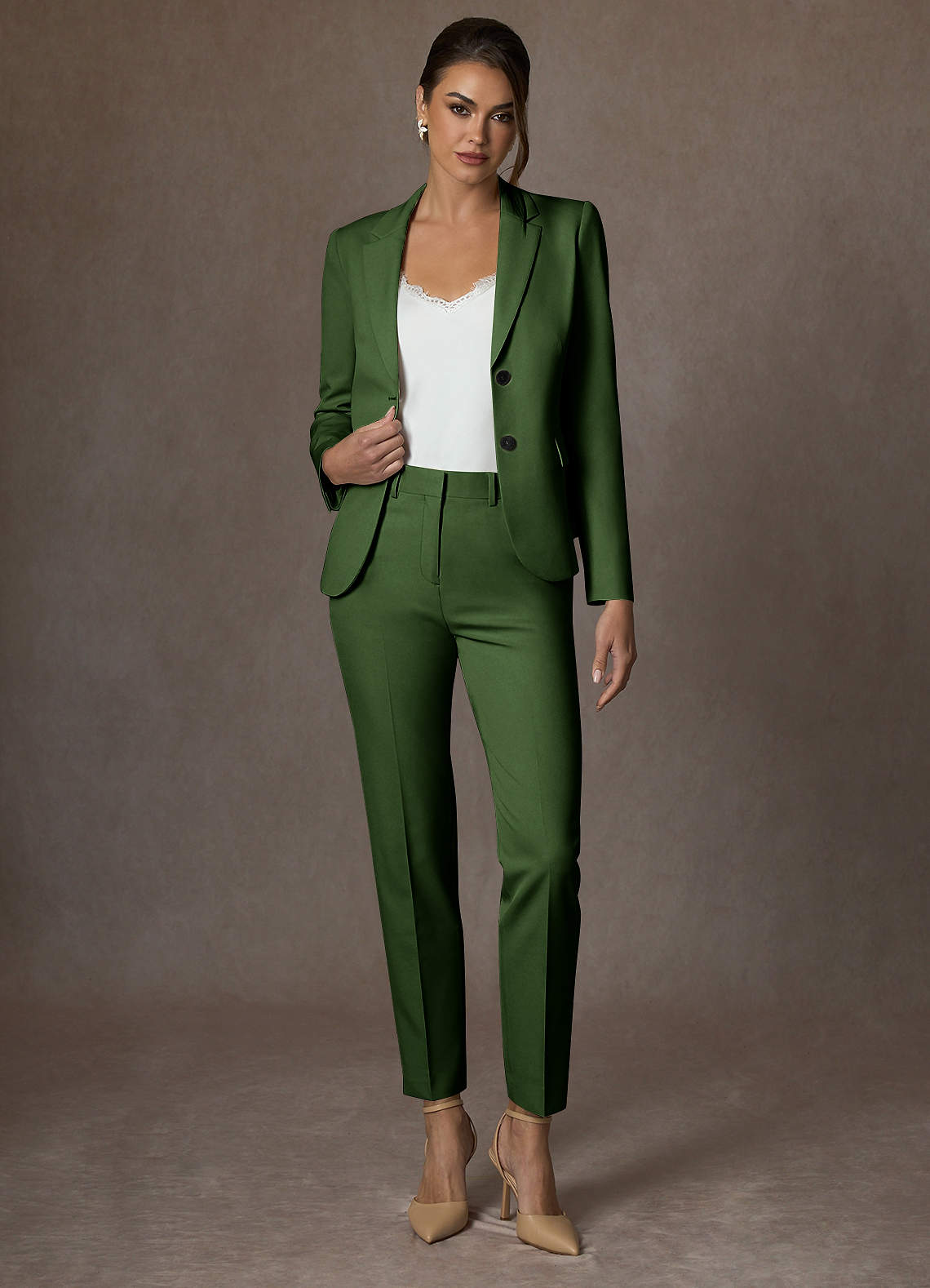 front Whitney Olive Structured Stretch Blazer