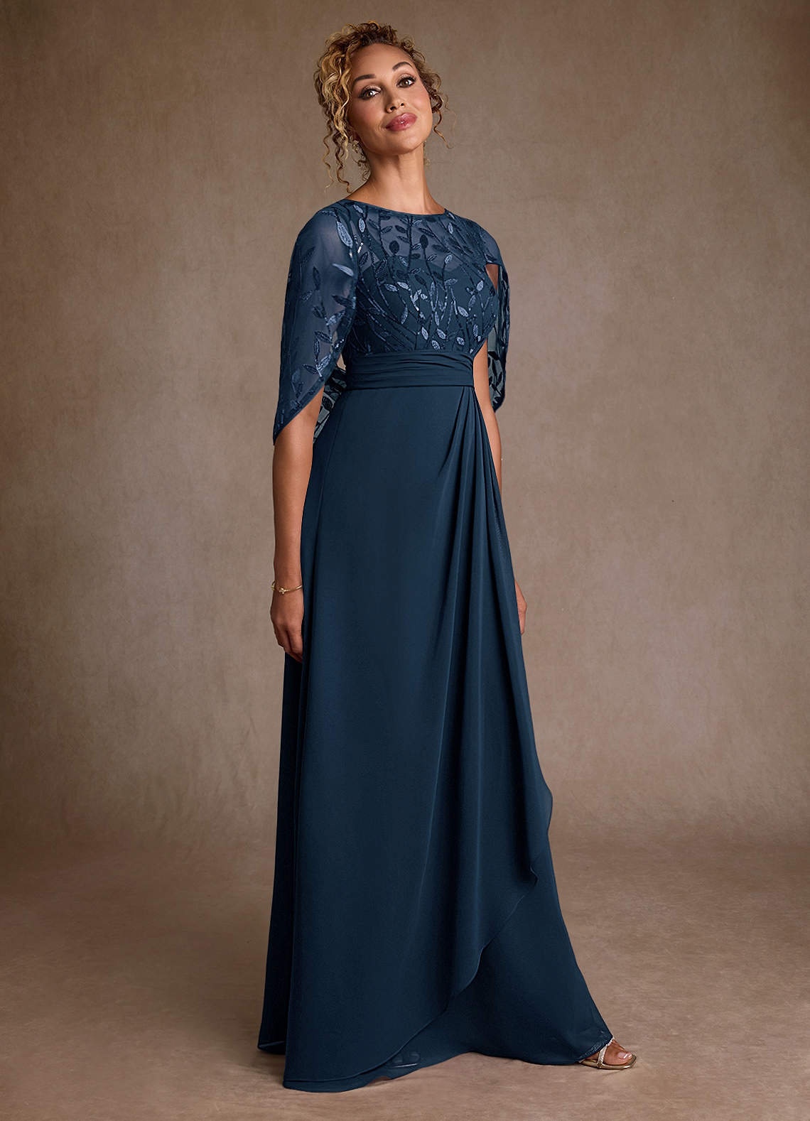 Azazie Beckley Mother of the Bride Dresses Dark Navy A-Line Lace Chiffon Dress image3