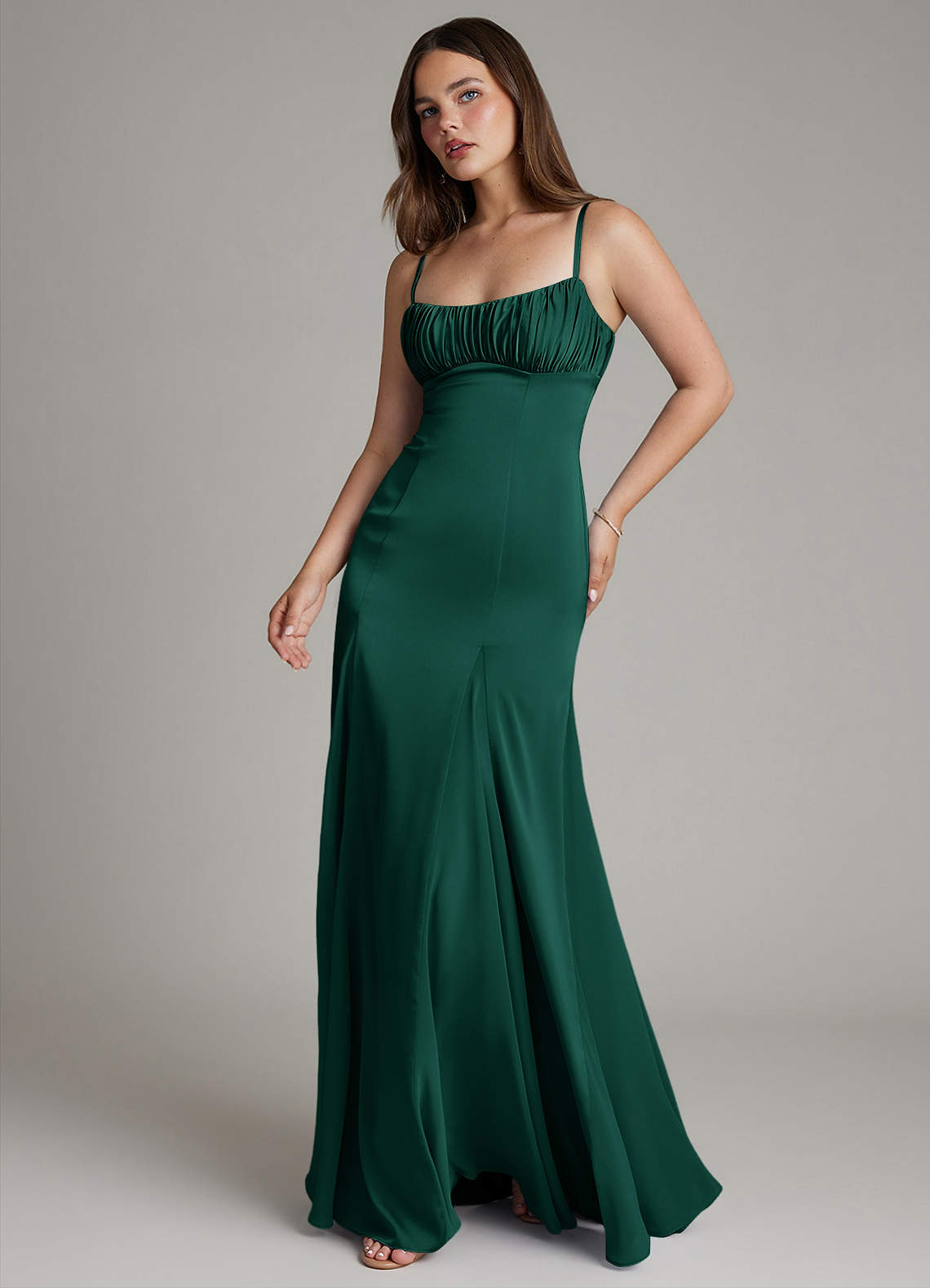 Azazie Avira Emerald Stretch Satin Bridesmaid Dresses | Azazie