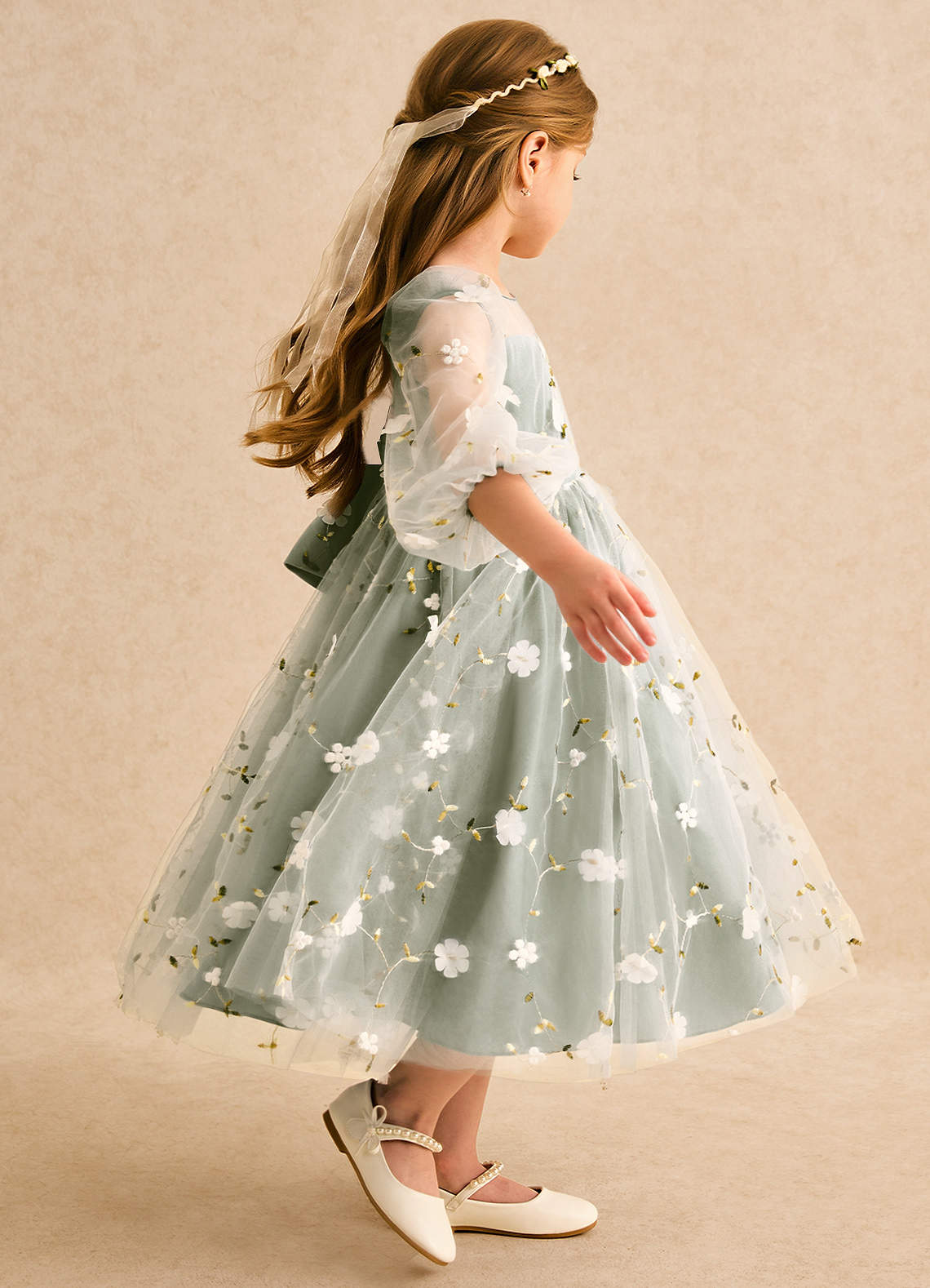 Azazie Elowen Flower Girl Dresses Pistachio A-Line Sweetheart Neckline Lace Dress image5