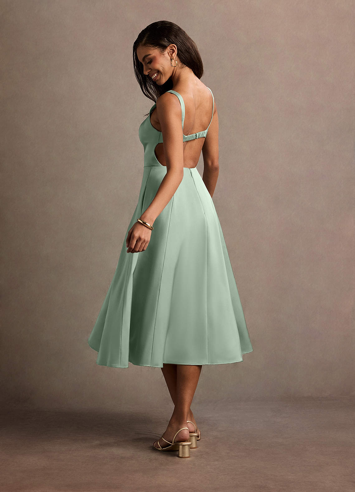tiered open back midi dress