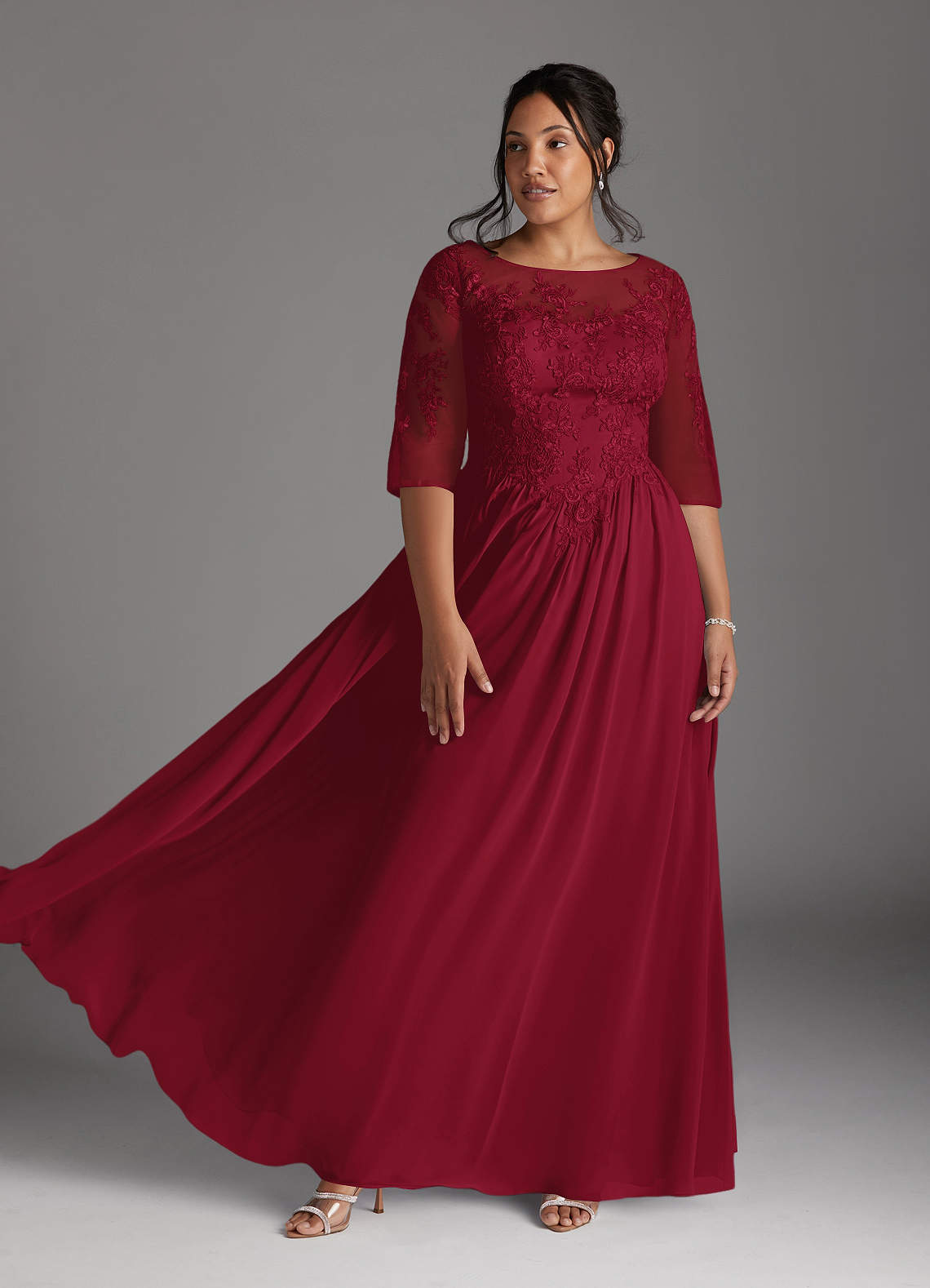 Azazie Mirielle vestidos de madre de la novia Vestido de Borgoña de Gasa de Corte En A con Encaje Scoop image6