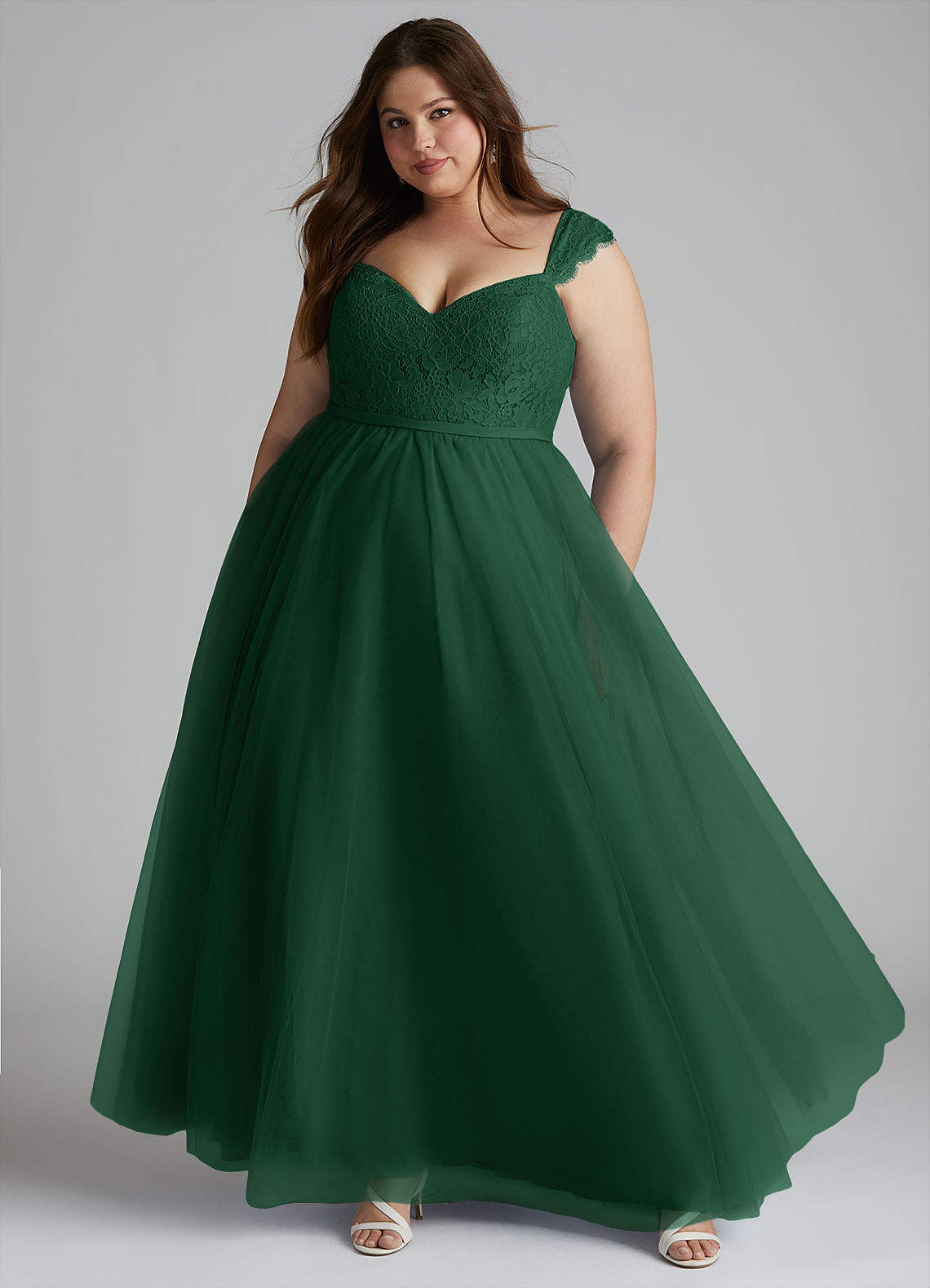 Azazie Luxi Bridesmaid Dresses Dark Green A-Line Pleated Tulle Dress image1