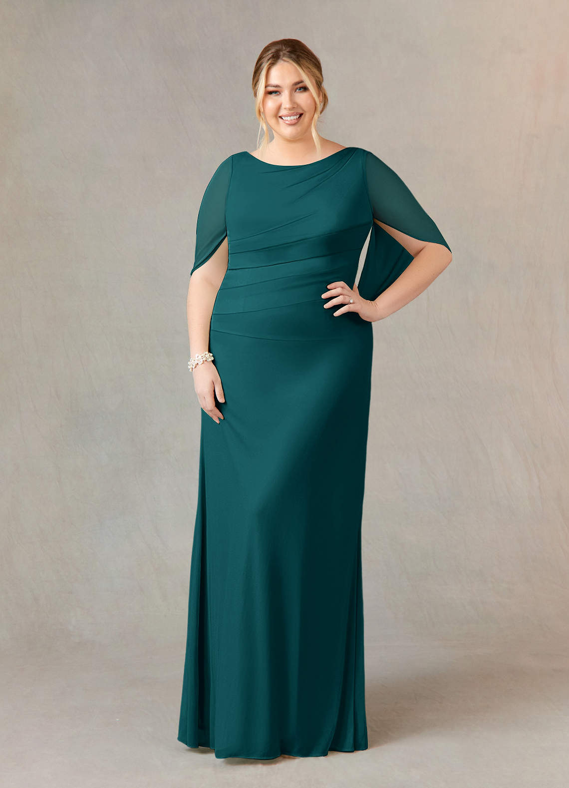 Azazie Belladonna Mother of the Bride Dresses Peacock Mermaid Scoop Pleated Mesh Dress image1